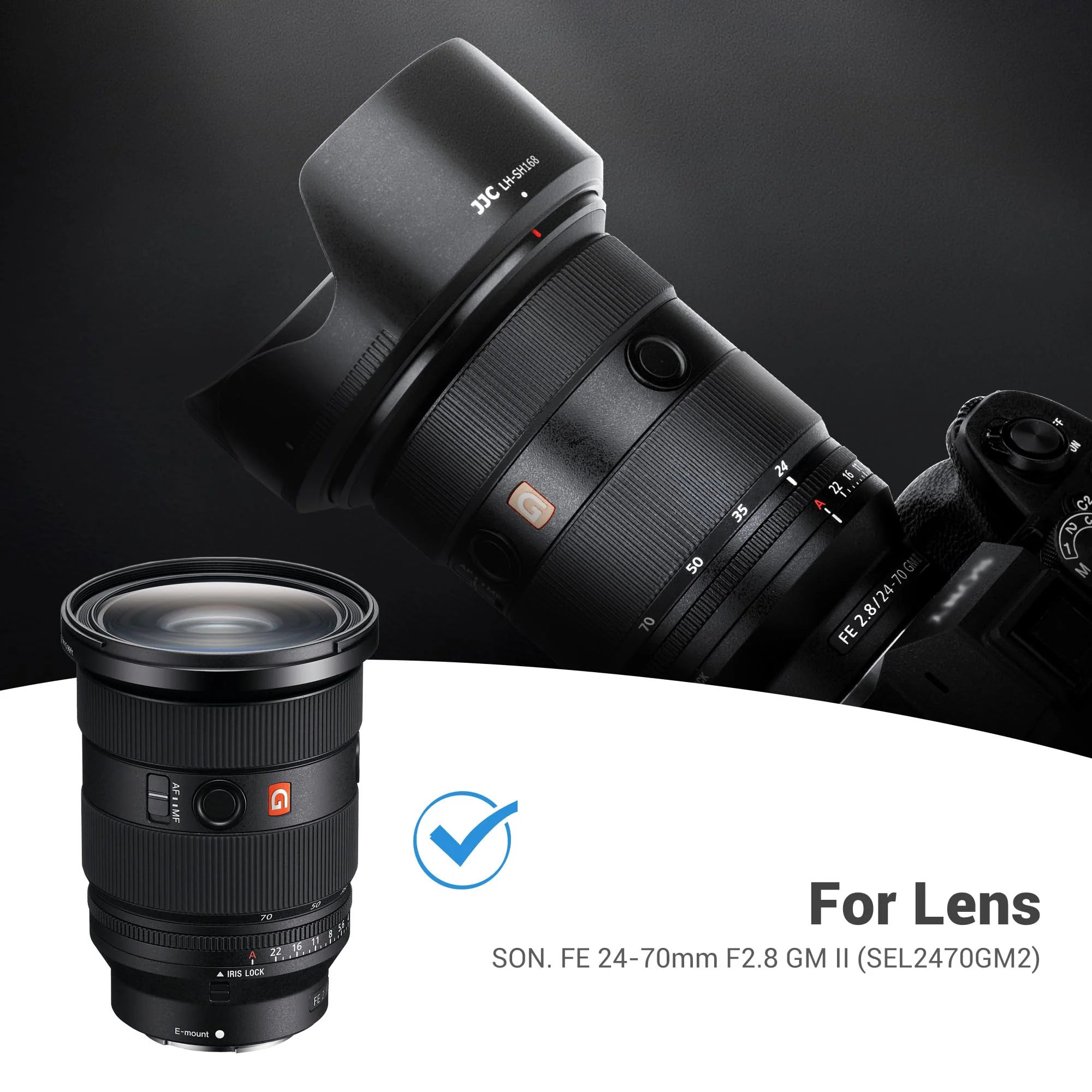 JJC ALC-SH168 Bayonet Reversible Lens Hood Shade for Sony FE 24-70mm F2.8 GM II Lens SEL2470GM2, Replaces Sony ALC-SH168 Lens Hood, Allows to Attach 82mm Filter & Lens Cap - Image 2