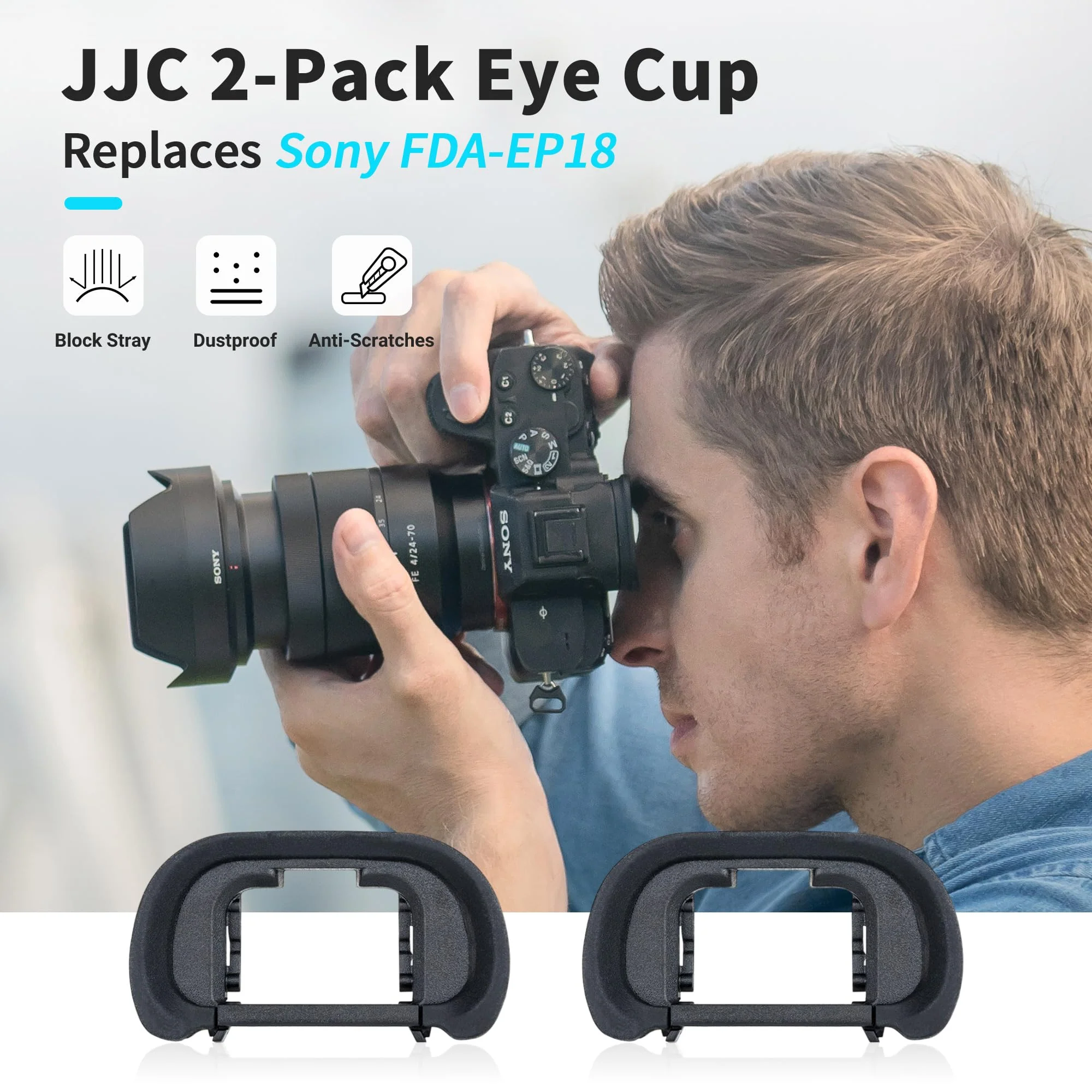 JJC Camera Eyecup Eyepiece Viewfinder for Sony A7 III A7 II A7 A7R IV A7R III A7S II A7S A99 II A9 A58 Camera, Soft Silicone Eye Cup Replacement of Sony FDA-EP18 (2 Pack) 2 Packs Original Replacement - Image 2