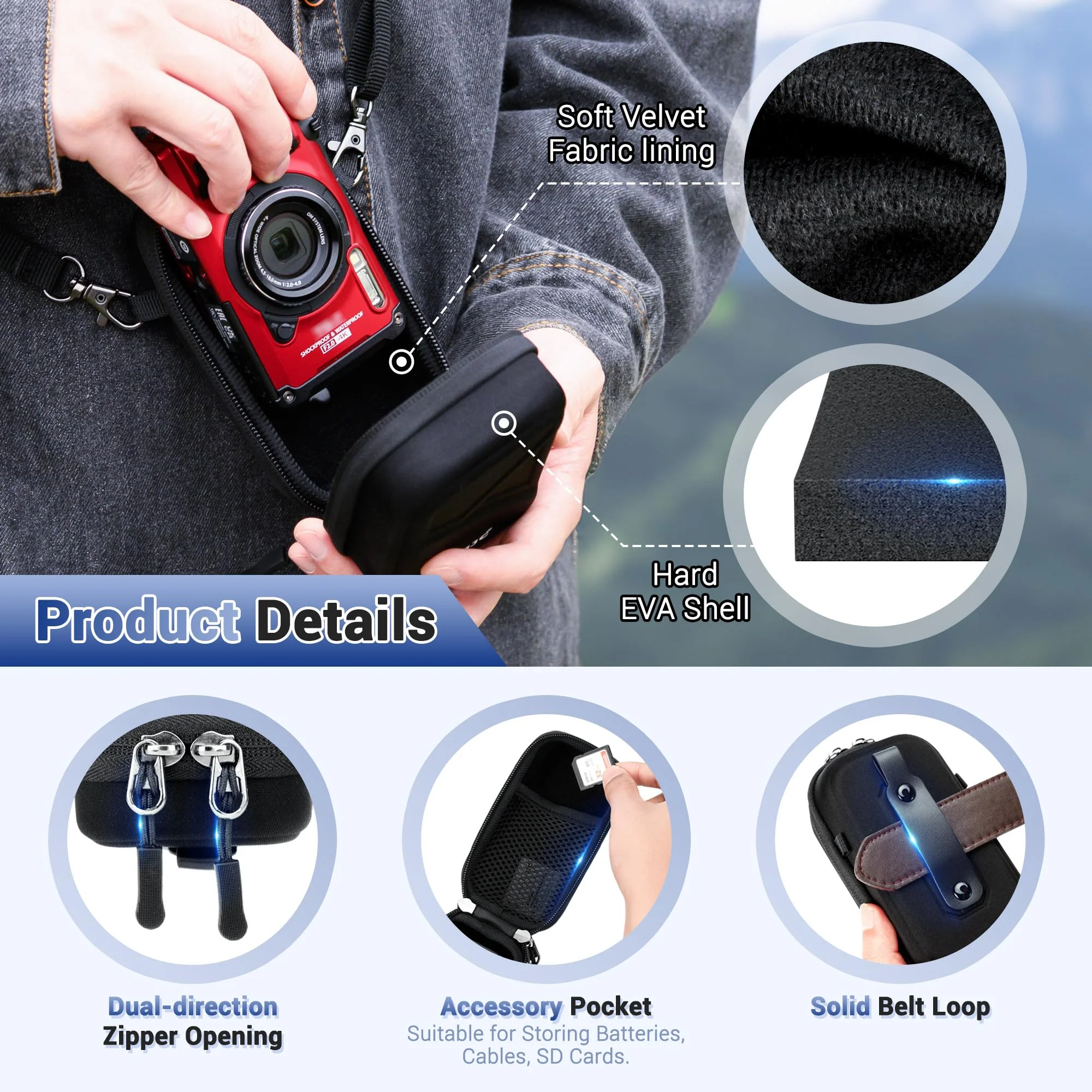 JJC Hard Camera Case Bag for Sony ZV-1 II ZV1 II ZV-1F RX100VII RX100VI RX100V Canon G7X Mark III II G5X Mark II Ricoh GR III GR IIIx Olympus Tough TG-7 TG-6 TG-5 TG-4 & More Digital Camera - Image 3