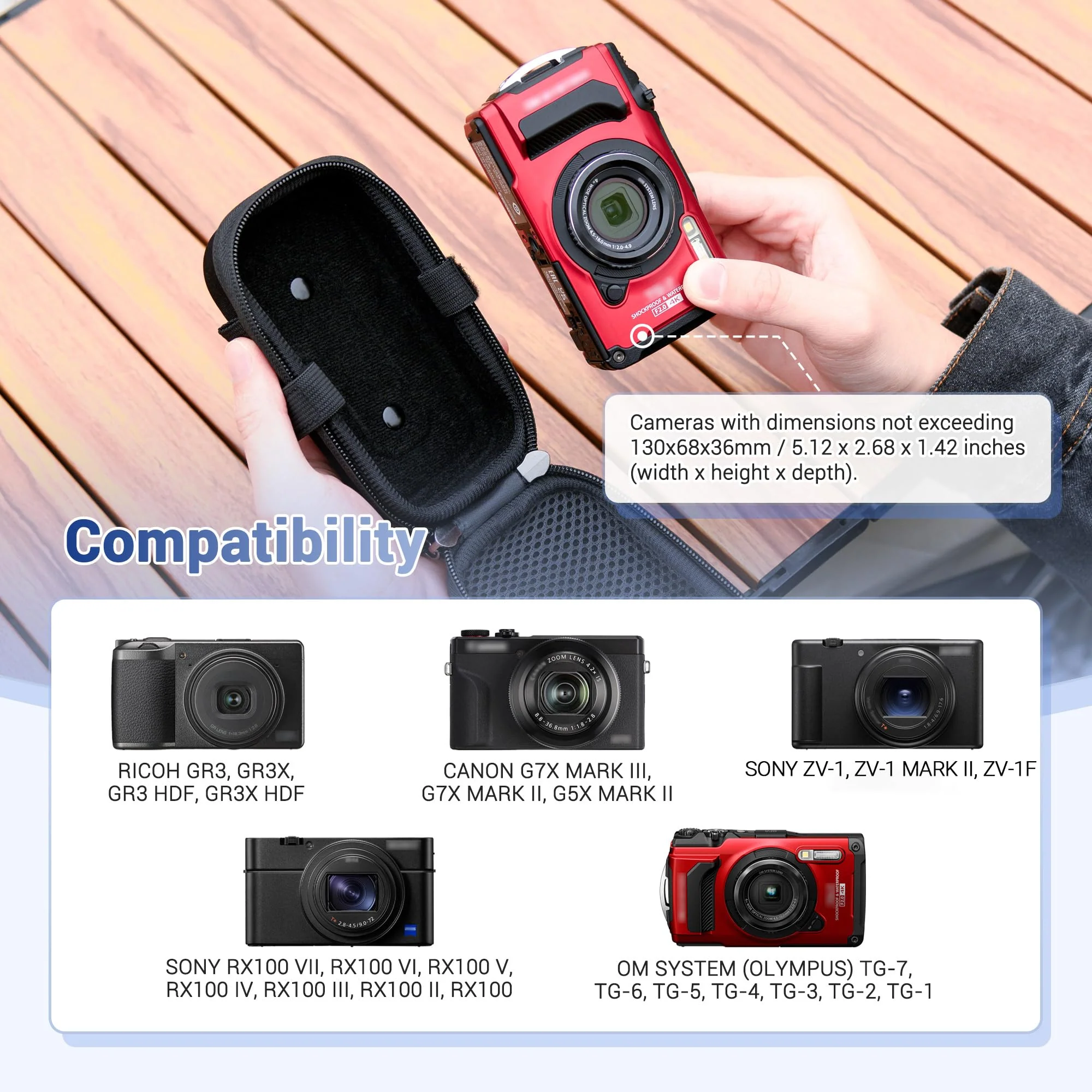 JJC Hard Camera Case Bag for Sony ZV-1 II ZV1 II ZV-1F RX100VII RX100VI RX100V Canon G7X Mark III II G5X Mark II Ricoh GR III GR IIIx Olympus Tough TG-7 TG-6 TG-5 TG-4 & More Digital Camera - Image 6