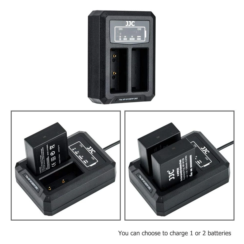 JJC NP-W126 NP-W126S Battery Charger USB Dual Slot for Fuji Fujifilm X100VI X100V X100F X-T50 XT50 X-T30II X-T30 X-T20 X-T10 X-T3 X-T2 X-S10 X-E4 X-E3 X-E2 X-E2S X-A7 X-T200 X-T100 X-H1 XPRO3 & More For Fujifilm NP-W126 or NP-W126S Battery Black - Image 3