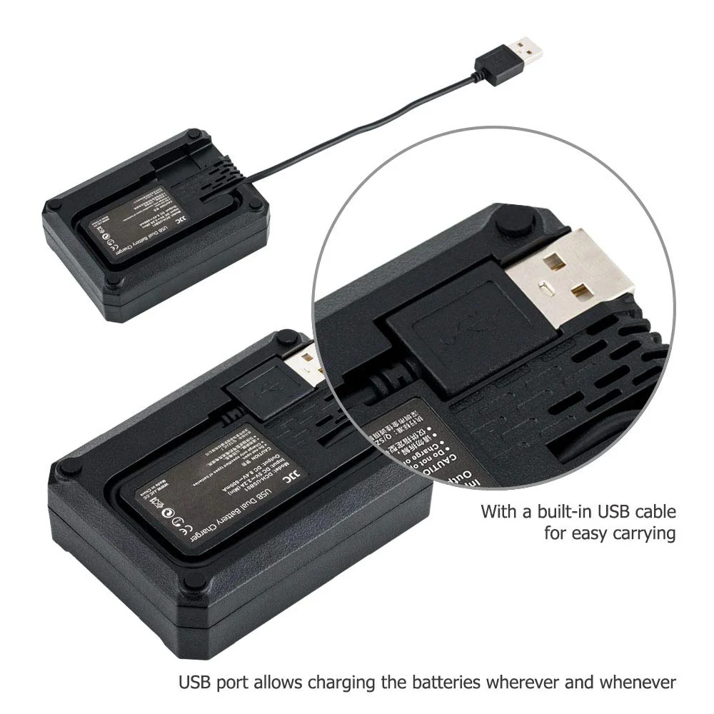 JJC NP-W126 NP-W126S Battery Charger USB Dual Slot for Fuji Fujifilm X100VI X100V X100F X-T50 XT50 X-T30II X-T30 X-T20 X-T10 X-T3 X-T2 X-S10 X-E4 X-E3 X-E2 X-E2S X-A7 X-T200 X-T100 X-H1 XPRO3 & More For Fujifilm NP-W126 or NP-W126S Battery Black - Image 4