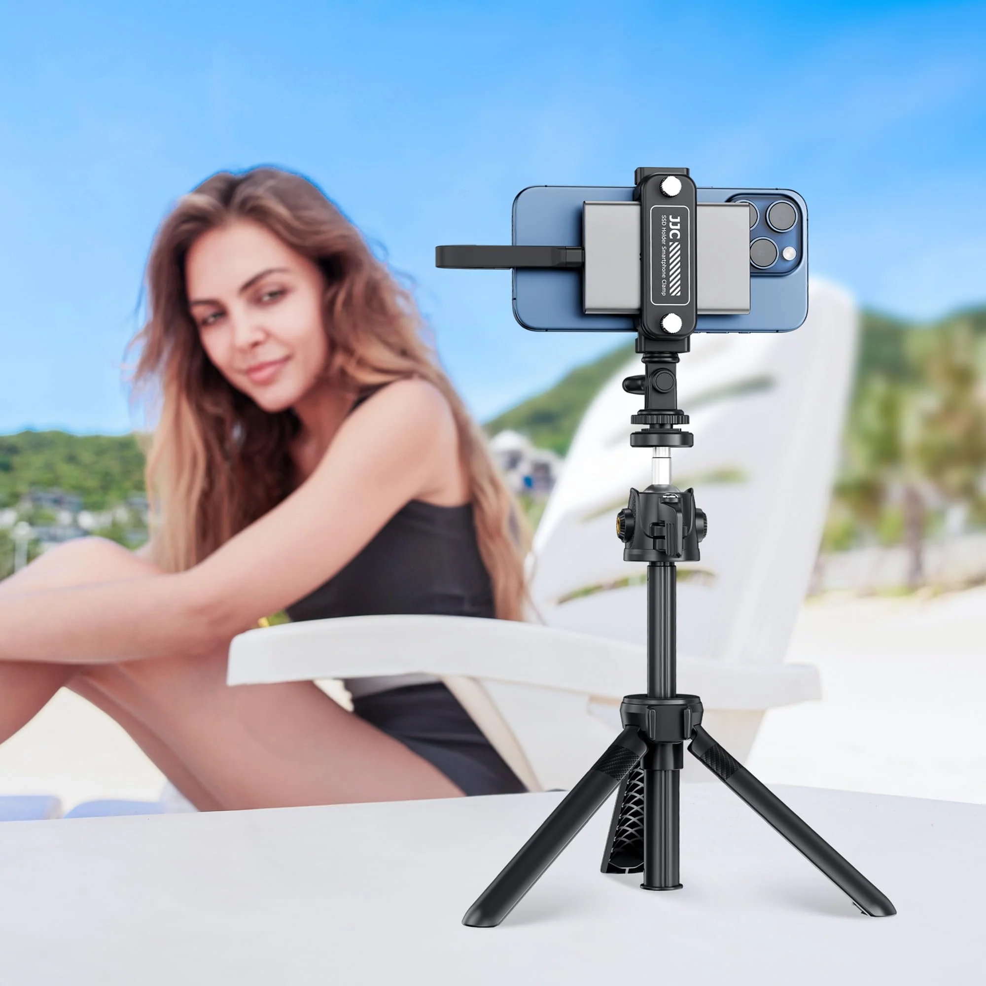 JJC SSD Holder Mount Bracket for Samsung T5 T7 T9, SSD Phone Tripod Mount with Phone Clip Clamp for Apple iPhone 16 15 14 13 Samsung Smartphone, with Cold Shoe Mount for Vlog Vlogging Video Recording - Image 9