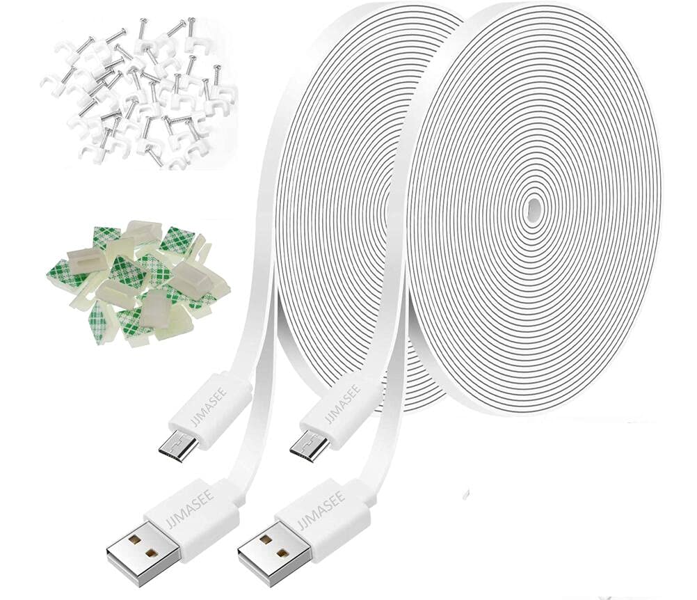 JJMASEE 2Pack 20FT Power Extension Cable for Wyze Cam V3/V4/OG/V3 Pro,Arlo Essential,Eufy,SimpliSafe,Blink,Blink Mini Pan(Not for Wyze Pan v3), Charging Power Cord for Security Camera(White) White
