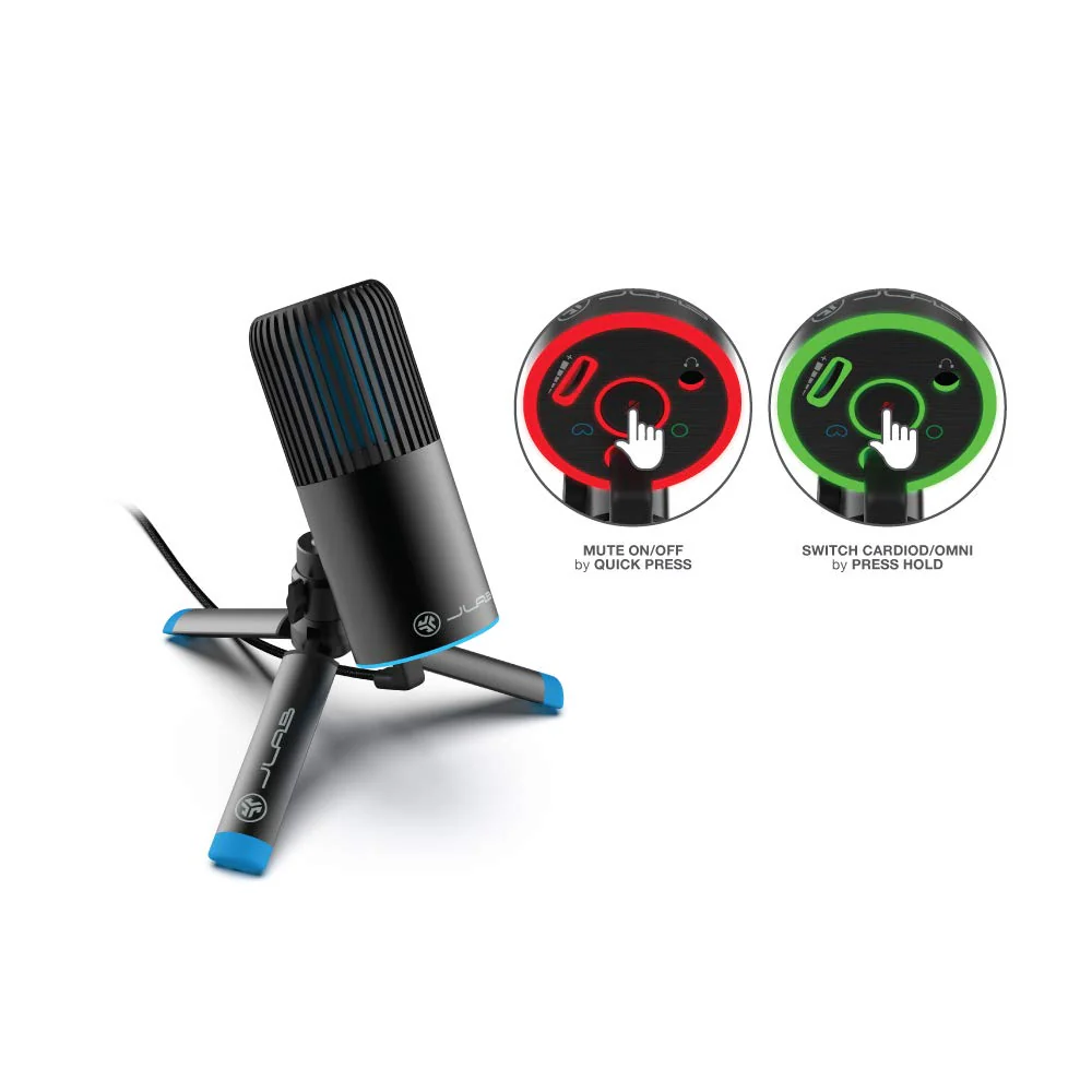 JLab Talk Go USB Microphone, USB-C Output, Cardioid or Omnidirectional, 96k Sample Rate, 20Hz, 20kHz Frequency Response, Volume Control and Quick Mute, Plug and Play - Image 3