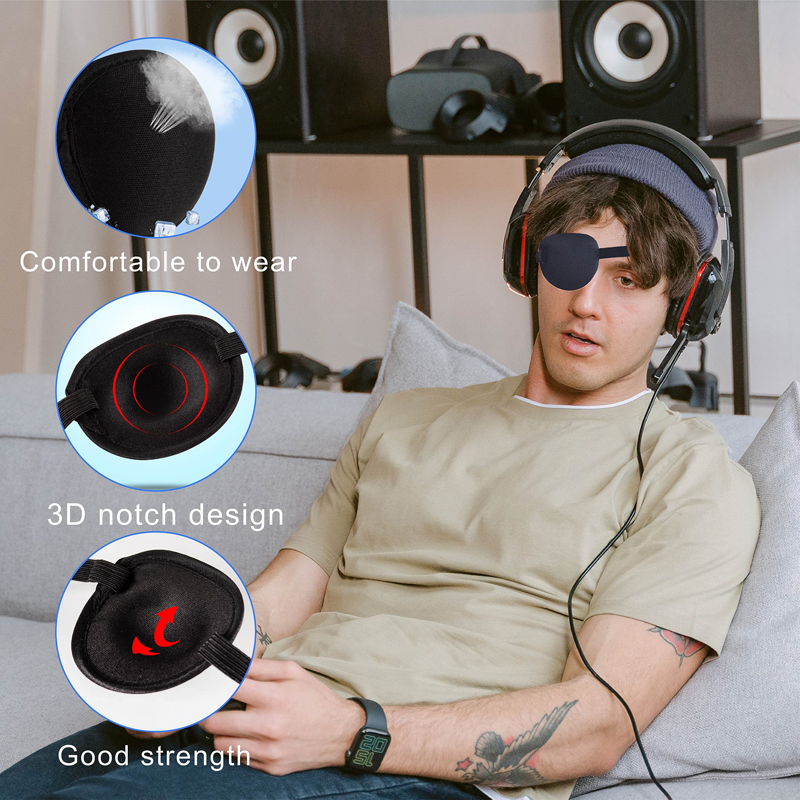 joaoxoko Eye Patches for Adults,2 Pcs Medical Eye Patches for Amblyopia Lazy Eye Patches for Left or Right Eyes,Black 3D Adjustable Eyepatch (Two Blacks) - Image 6