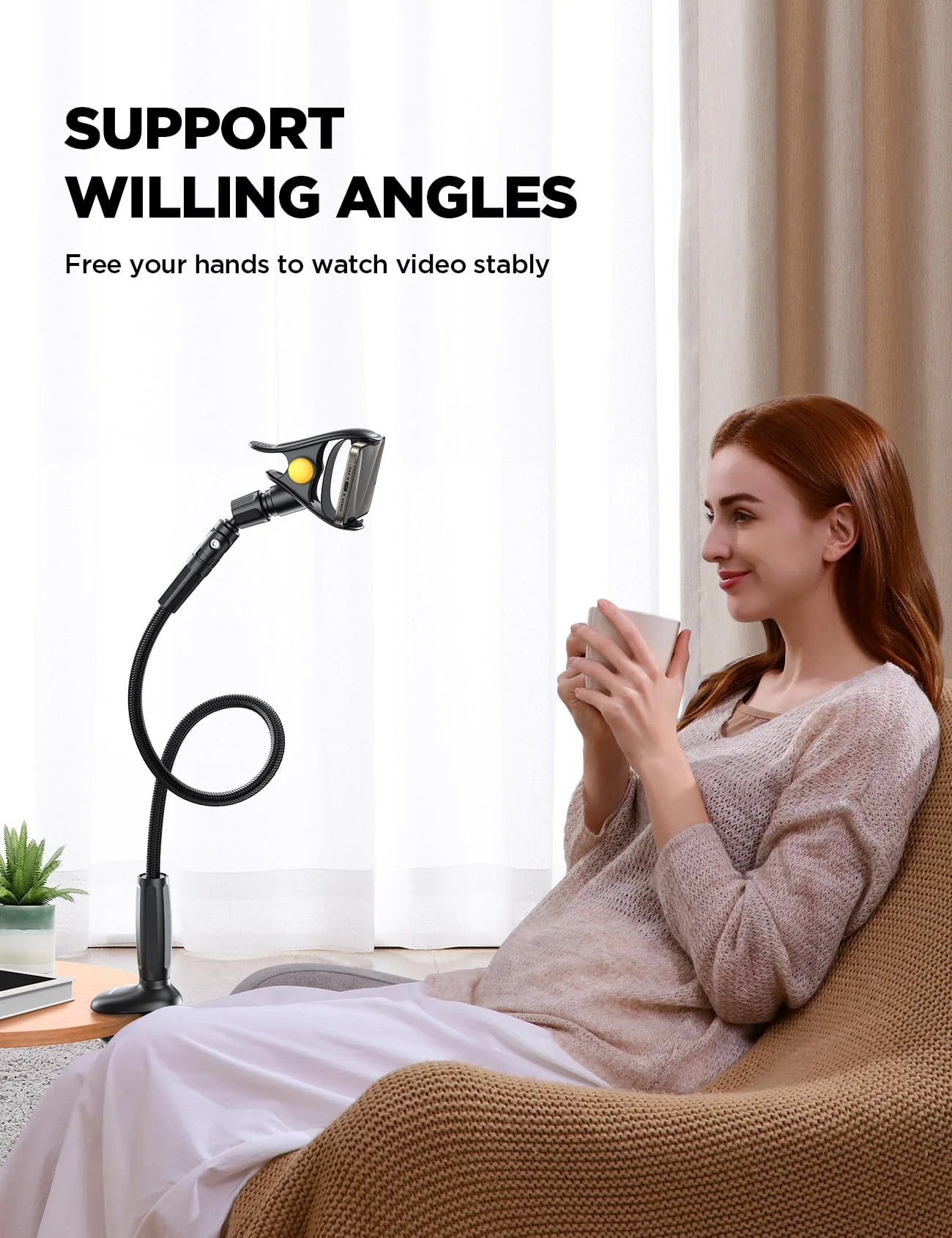 JOYROOM Gooseneck Phone Holder for Bed, [Upgrade Safety Lock] Flexible Long Arm Phone Stand, 720° Adjustable Desk Clamp Clip Phone Mount for iPhone 16 & All 4-7" Devices - Image 7