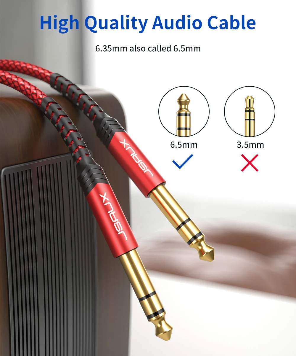 JSAUX 1/4 Inch Guitar Instrument Cable 20FT, 6.35mm (1/4) TRS to 6.35mm (1/4) TRS Stereo Audio Cable Male to Male Straight-to-Straight for Electric Guitar, bass Guitar, Electric Mandolin-Red Red-Straight - Image 2