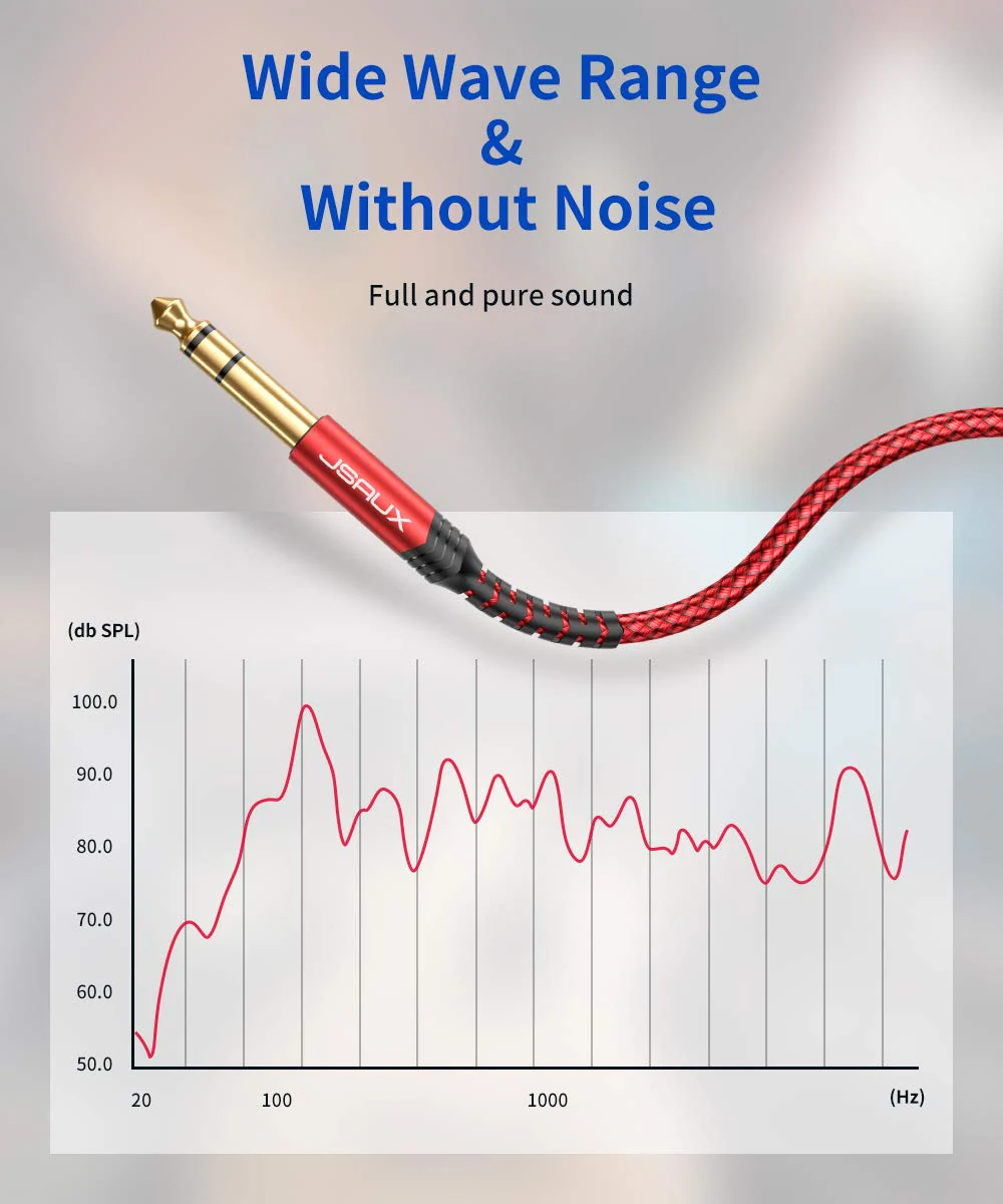 JSAUX 1/4 Inch Guitar Instrument Cable 20FT, 6.35mm (1/4) TRS to 6.35mm (1/4) TRS Stereo Audio Cable Male to Male Straight-to-Straight for Electric Guitar, bass Guitar, Electric Mandolin-Red Red-Straight - Image 4