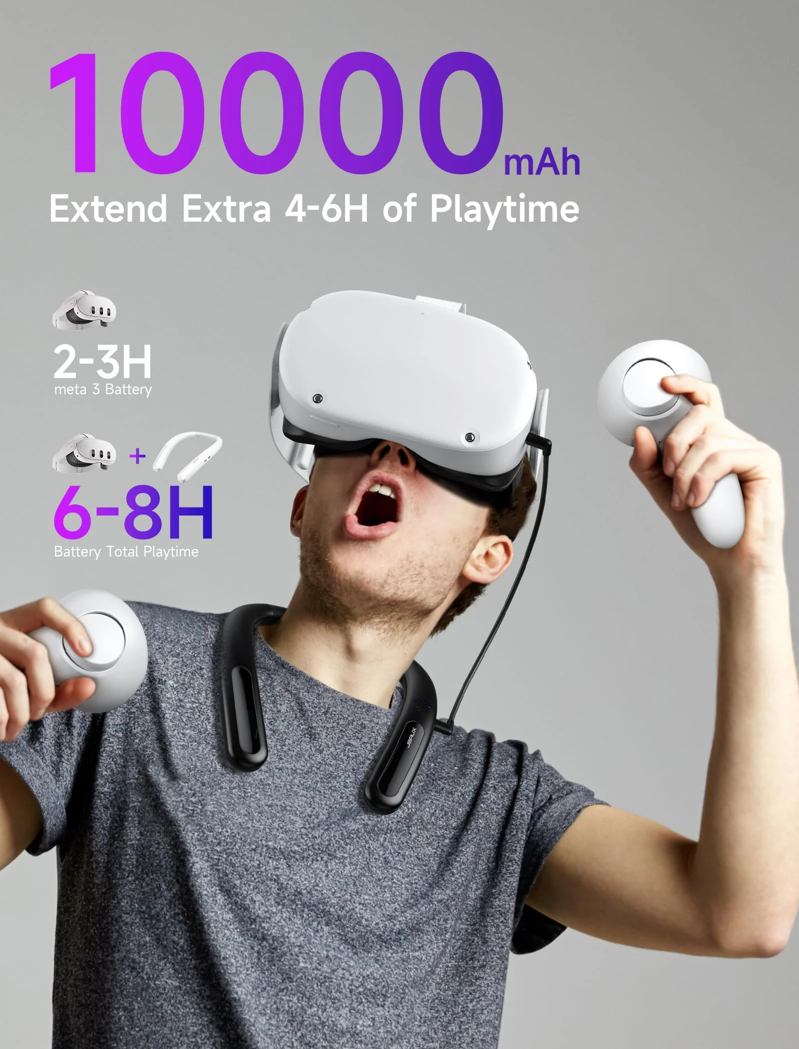 JSAUX Battery Pack for Meta Quest 2/3, 10000mAh PD Fast Charger Battery Pack (Extra 4-6 H Playtime), VR Extend Power Accessories, Compatible with Oculus Quest 2, Meta Quest 3, PSVR 2, Pico 4 and More Black - Image 2