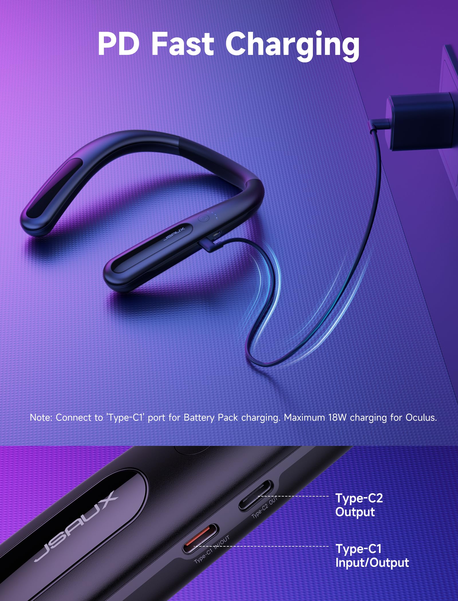 JSAUX Battery Pack for Meta Quest 2/3, 10000mAh PD Fast Charger Battery Pack (Extra 4-6 H Playtime), VR Extend Power Accessories, Compatible with Oculus Quest 2, Meta Quest 3, PSVR 2, Pico 4 and More Black - Image 4
