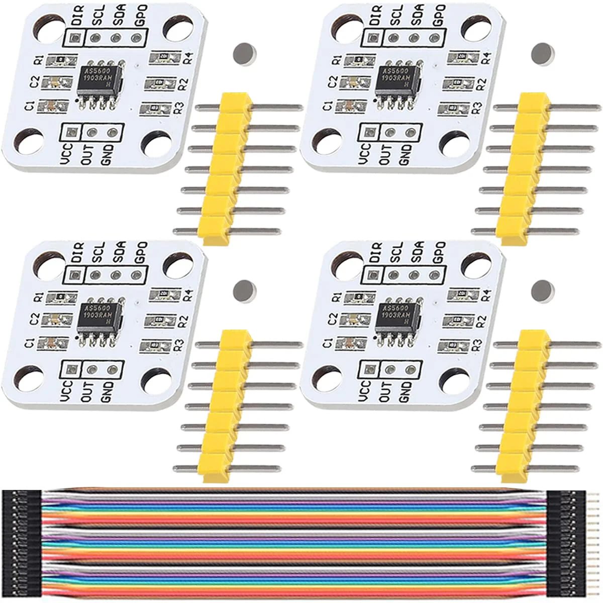JYUDAUFU 4pcs AS5600 Magnetic Encoder 12Bit DC 3.3V High Precision Induction Angle Meter Module IIC PWM Voltage Output for Raspberry Pi for Arduino with Jumper Cable