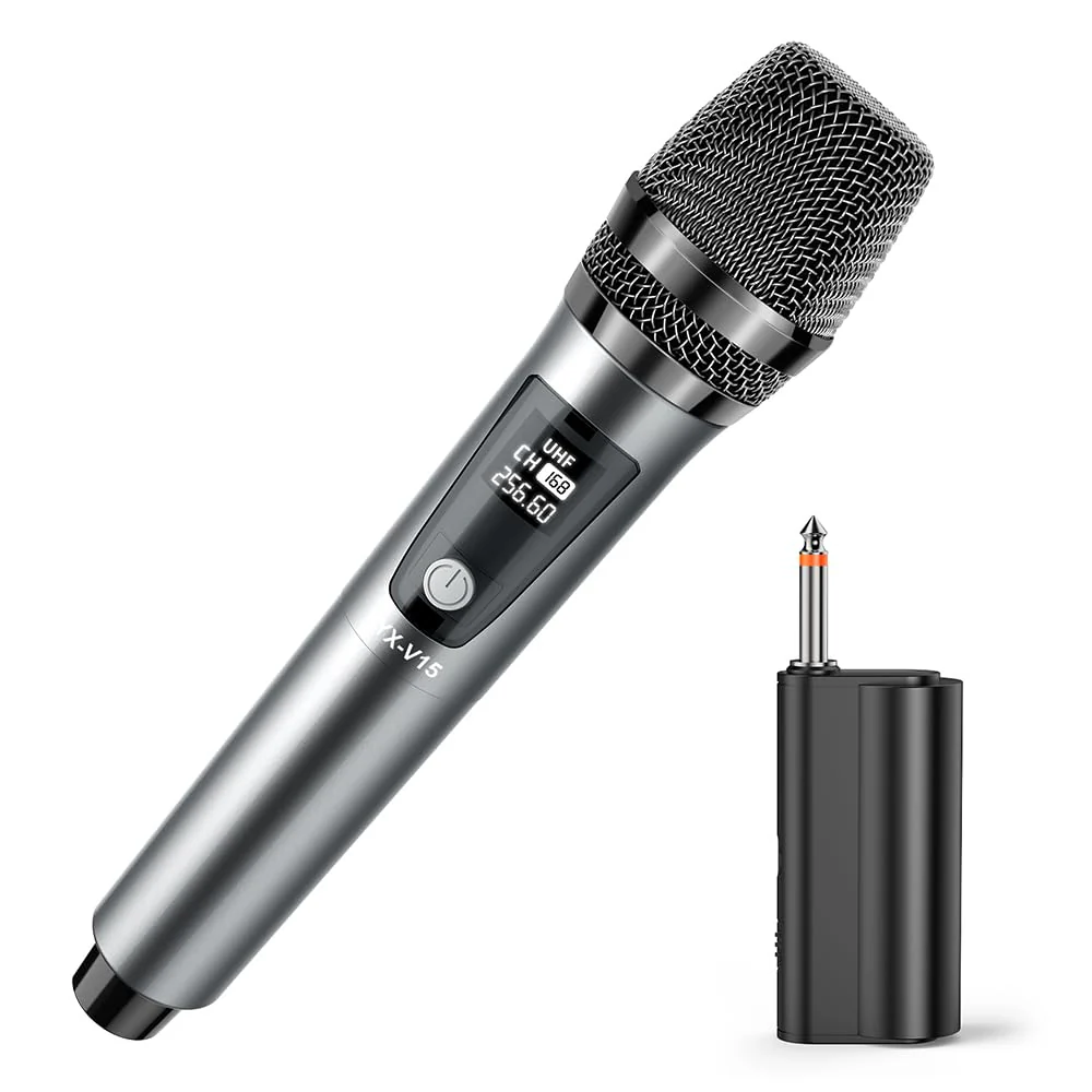 JYX Wireless Microphone, Professional UHF Metal Handheld Dynamic Mic System with Rechargeable Receiver 1/4''(6.35mm) Plug, for Amplifier, PA System, Karaoke Singing, Wedding, Party, Speech, Church