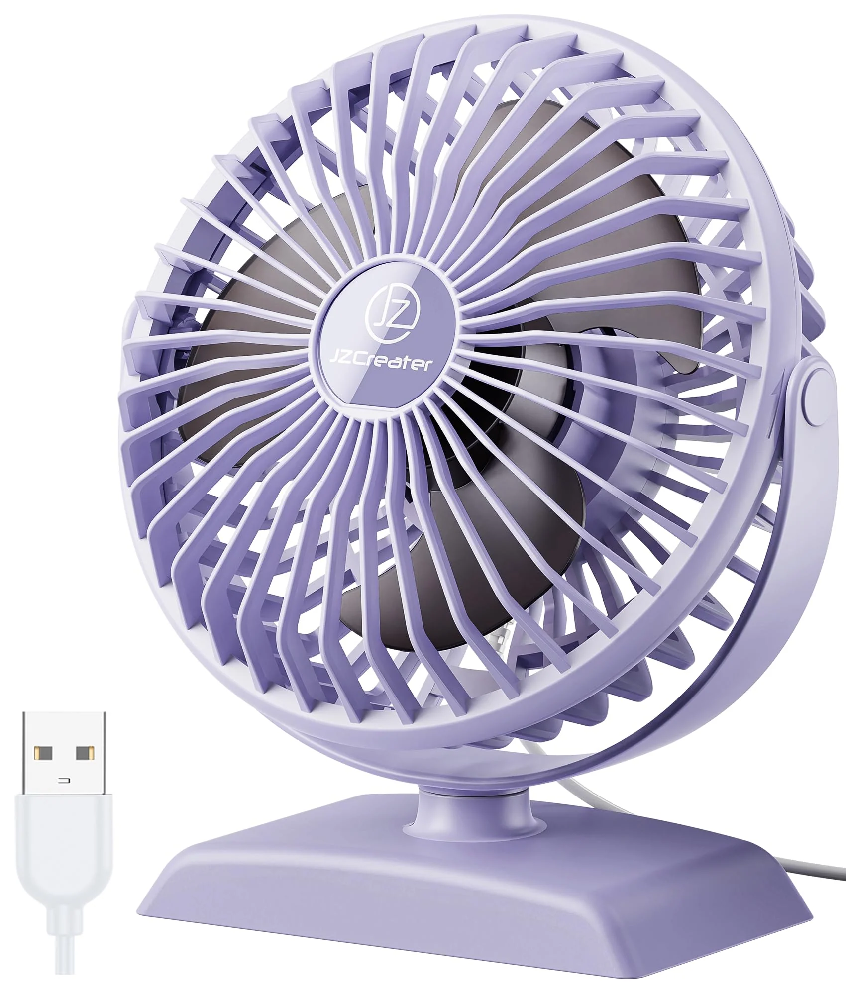 JZCreater Desk Fan, USB Fan for Desk, Strong Airflow, 360 Degree Rotation Desktop Cooling Personal 3 Speed, Quiet Mini Powered, Protable Small Home Office Bedroom Car Travel,Purple 4.9inch JZC-E282 1 Purple