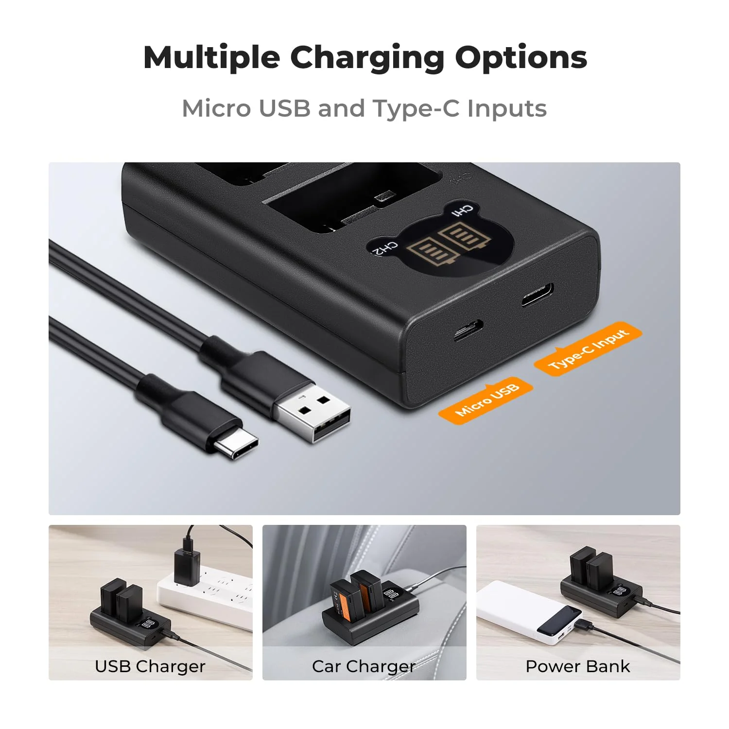 K&F Concept 1600mAh EN-EL25 EN-EL25A Battery and Charger Set, 2 Pack for Nikon Z30 Z50 ZFC Camera, Replacement Batteries with LCD Dual Slot Charger - Image 4