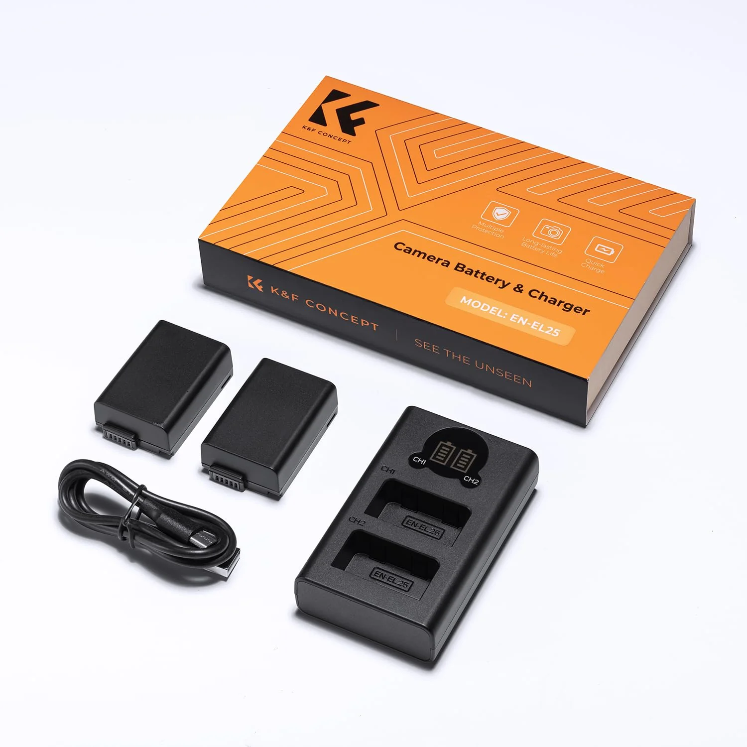K&F Concept 1600mAh EN-EL25 EN-EL25A Battery and Charger Set, 2 Pack for Nikon Z30 Z50 ZFC Camera, Replacement Batteries with LCD Dual Slot Charger - Image 7