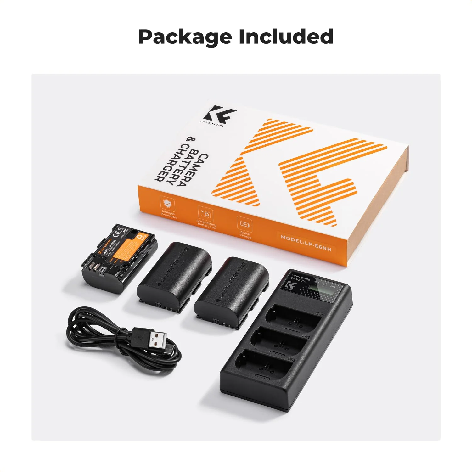 K&F Concept 3-Pack LP-E6NH Battery and Triple Slot Charger for Canon EOS R5, R6, R, 6D Mark II, 5D Mark IV, 5D Mark III, 5DS, 5DS R, 5D Mark II, 80D, 90D, 6D, 7D, 7D Mark II, 2250mAh - Image 7