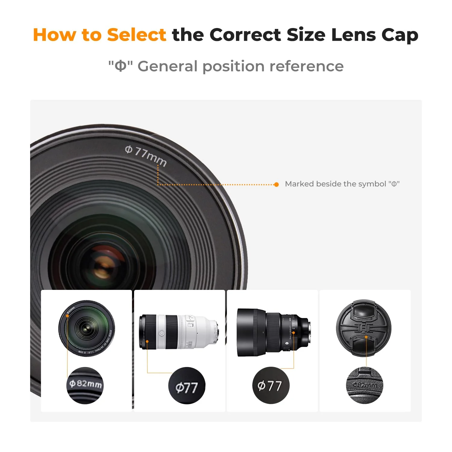 K&F Concept 55mm Lens Cap Cover, 4-in-1 Center Pinch Lens Cover + Anti-Loss Keeper Leash + Microfiber Cleaning Cloth Kits Compatible with Nikon, Canon, Sony, Fujifilm Camera Lenses - Image 2