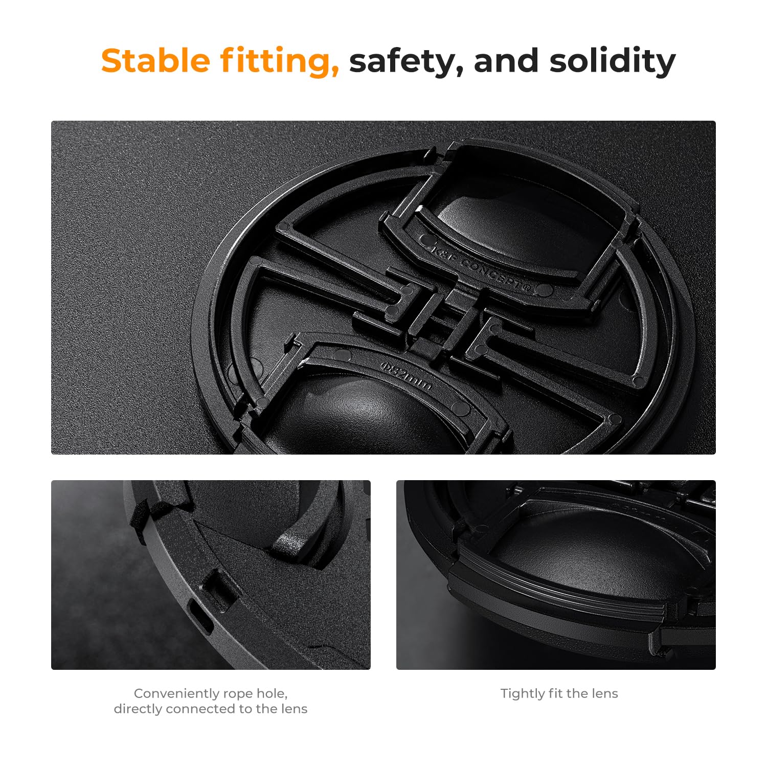 K&F Concept 55mm Lens Cap Cover, 4-in-1 Center Pinch Lens Cover + Anti-Loss Keeper Leash + Microfiber Cleaning Cloth Kits Compatible with Nikon, Canon, Sony, Fujifilm Camera Lenses - Image 5