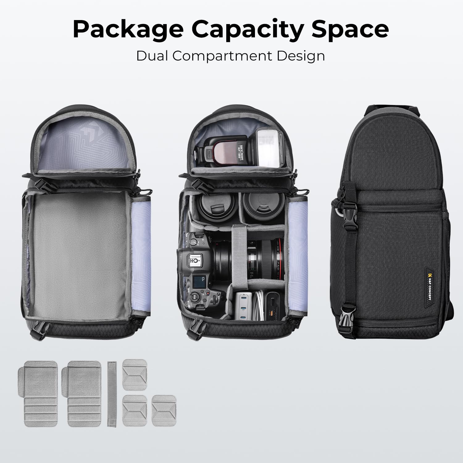 K&F Concept Camera Sling Bag Crossbody Bag Waterproof Camera Shoulder Backpack DSLR/SLR/Mirrorless Camera Case Photography Bags Compatible with Canon/Nikon/Sony/Fuji/Gopro/DJI Black - Image 4