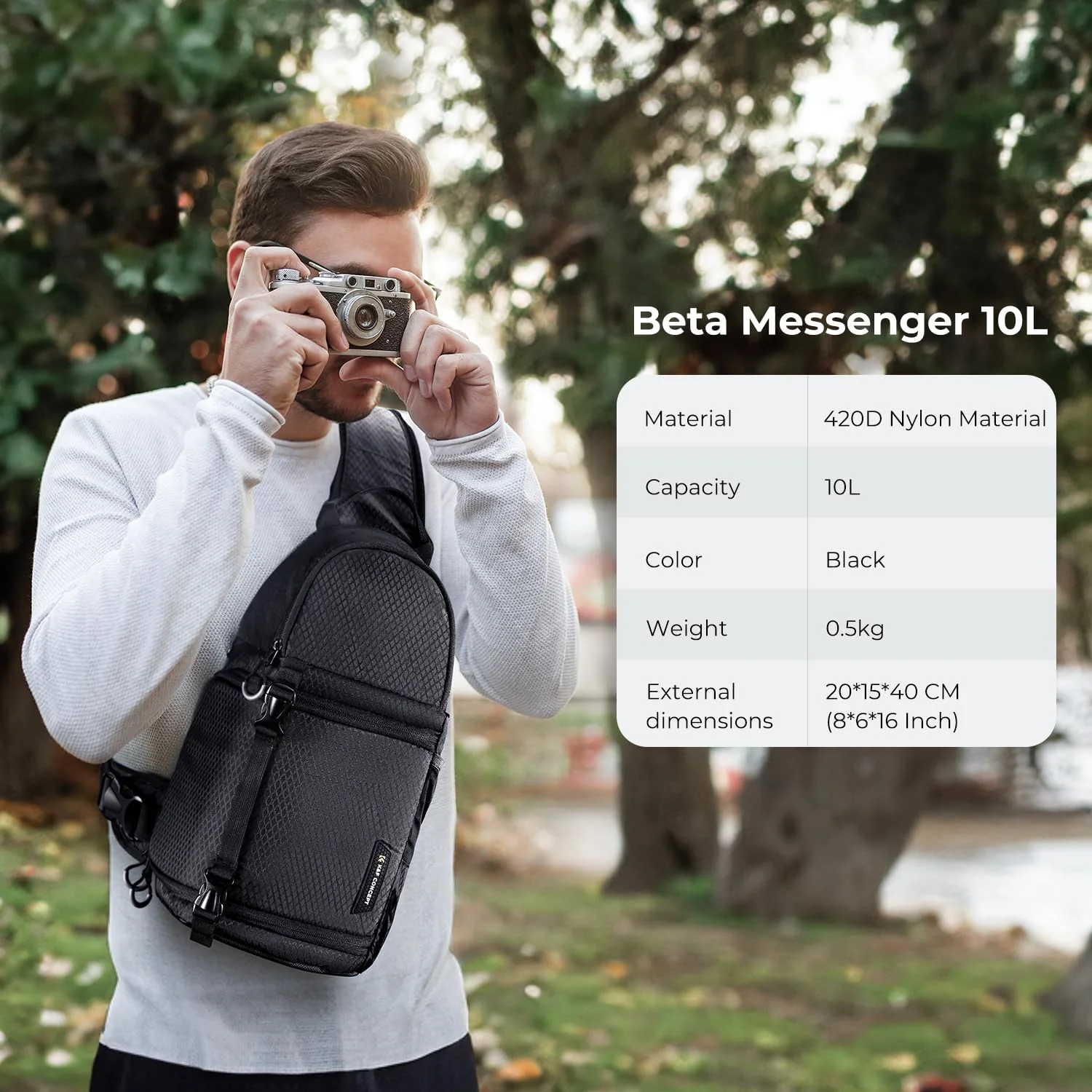 K&F Concept Camera Sling Bag Crossbody Bag Waterproof Camera Shoulder Backpack DSLR/SLR/Mirrorless Camera Case Photography Bags Compatible with Canon/Nikon/Sony/Fuji/Gopro/DJI Black - Image 6