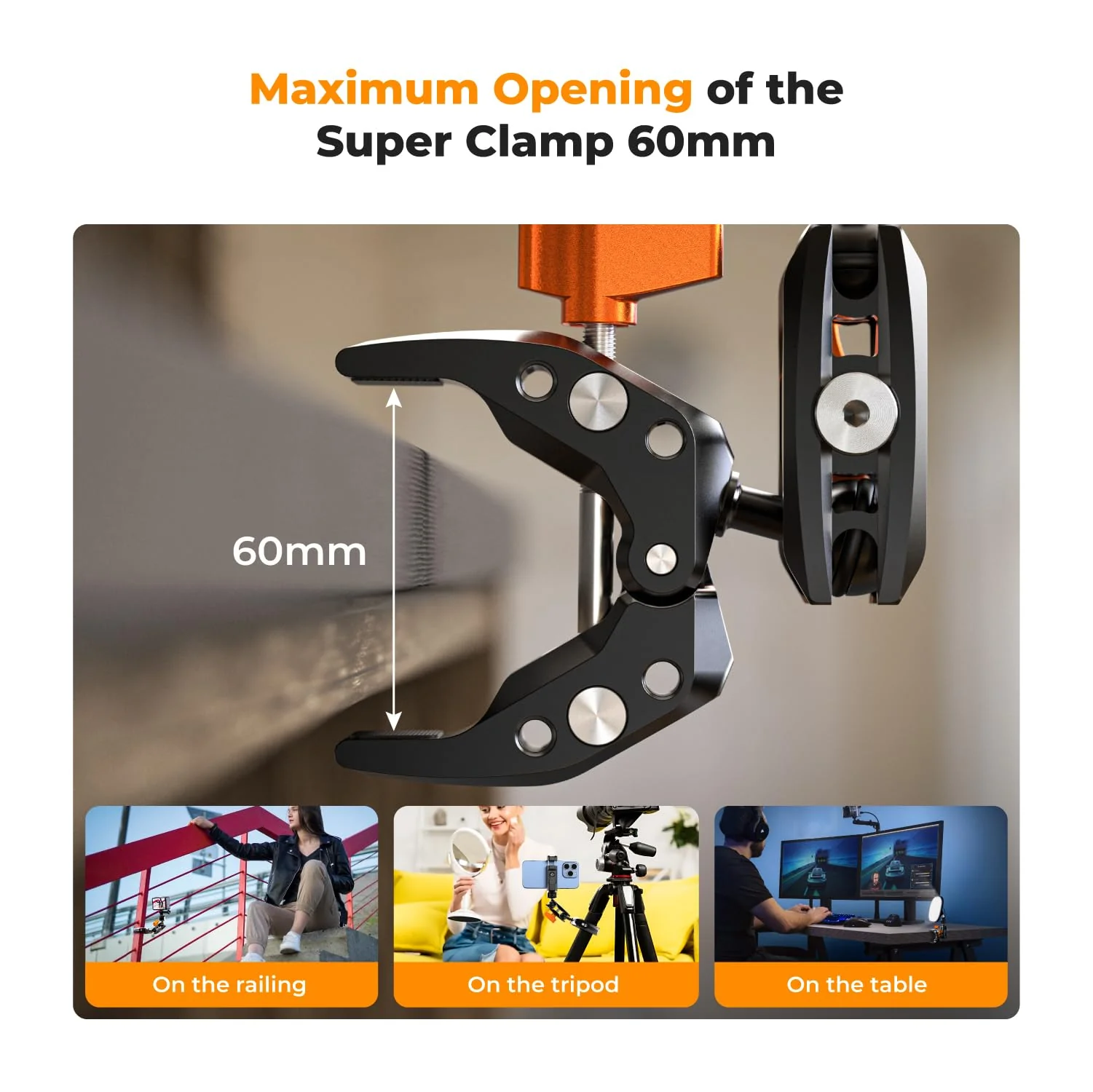 K&F Concept MS13 Magic Arm with Super Clamp, Super Clamp with two 360° ball heads, 1/4" thread and 1/4" screw compatible with Camera, Phone, GoPro, Tripod Super Clamp with Magic Arm - Image 4