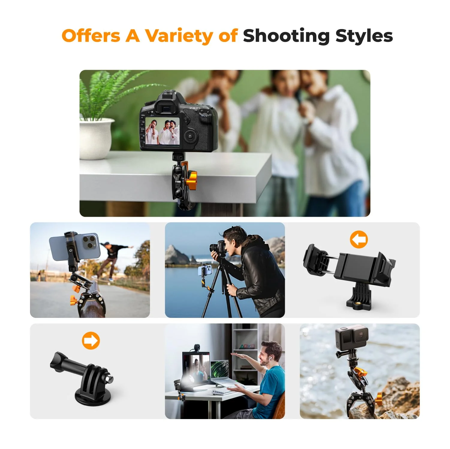 K&F Concept MS13 Magic Arm with Super Clamp, Super Clamp with two 360° ball heads, 1/4" thread and 1/4" screw compatible with Camera, Phone, GoPro, Tripod Super Clamp with Magic Arm - Image 6