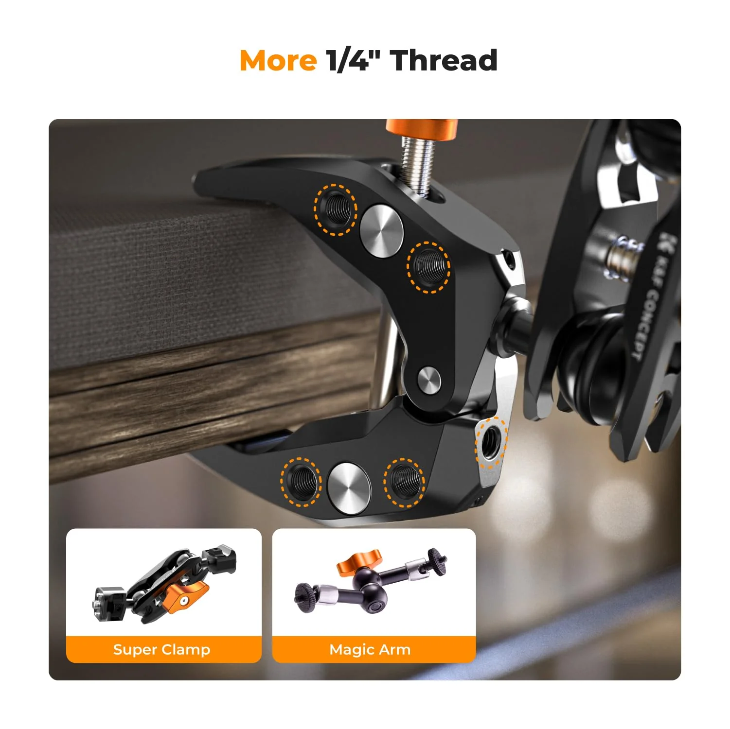 K&F Concept MS13 Magic Arm with Super Clamp, Super Clamp with two 360° ball heads, 1/4" thread and 1/4" screw compatible with Camera, Phone, GoPro, Tripod Super Clamp with Magic Arm - Image 7