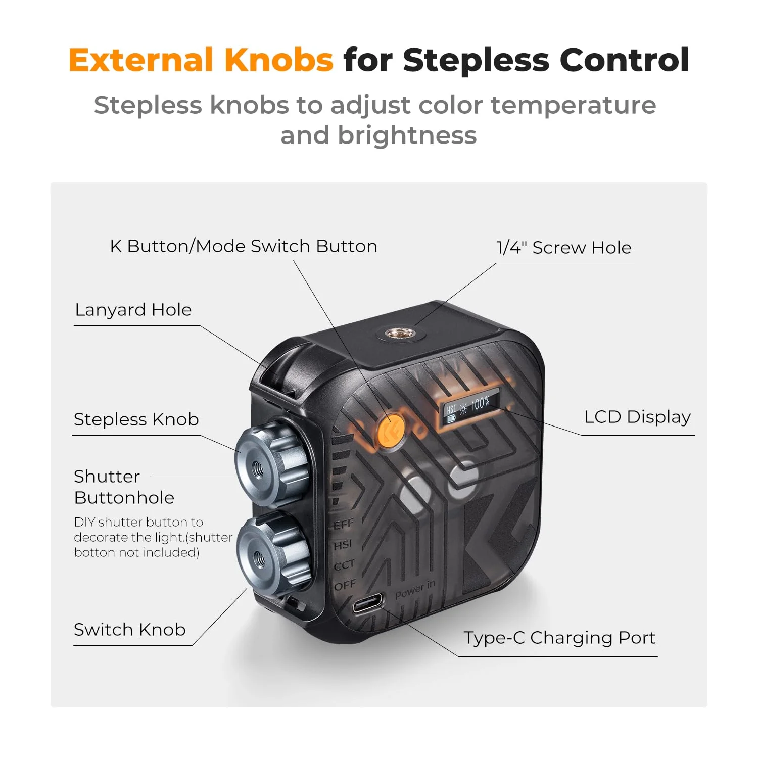 K&F Concept RGB Video Light, 360° Full Color Portable Photography Light, LED Camera Light w 21 Light Effects, 2500K-9900K CRI 96+, 2000mAh Rechargeable Photography Lighting for Vlogging, Selfie, Black - Image 2