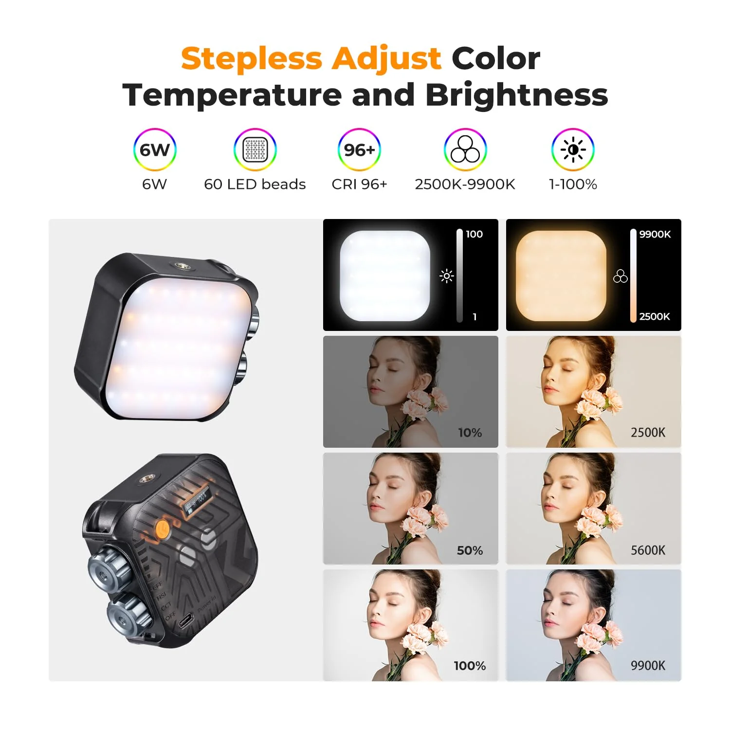 K&F Concept RGB Video Light, 360° Full Color Portable Photography Light, LED Camera Light w 21 Light Effects, 2500K-9900K CRI 96+, 2000mAh Rechargeable Photography Lighting for Vlogging, Selfie, Black - Image 4