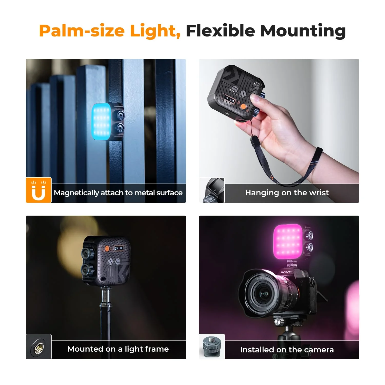 K&F Concept RGB Video Light, 360° Full Color Portable Photography Light, LED Camera Light w 21 Light Effects, 2500K-9900K CRI 96+, 2000mAh Rechargeable Photography Lighting for Vlogging, Selfie, Black - Image 6