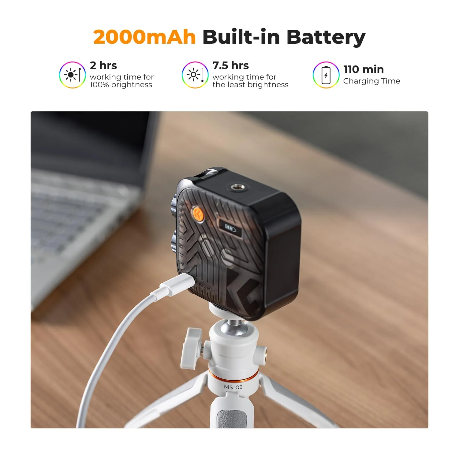K&F Concept RGB Video Light, 360° Full Color Portable Photography Light, LED Camera Light w 21 Light Effects, 2500K-9900K CRI 96+, 2000mAh Rechargeable Photography Lighting for Vlogging, Selfie, Black - Image 7