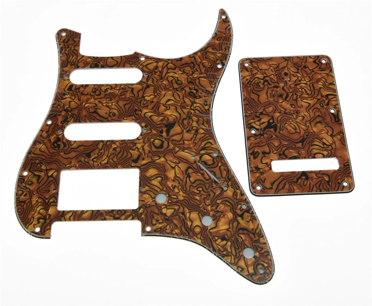 KAISH 11 Hole ST/Strat Style Pickguard HSS Pick Guard with ST Back Plate Tremolo Trem Cover for USA/Mexico Stratocaster/Strat Tiger Stripe