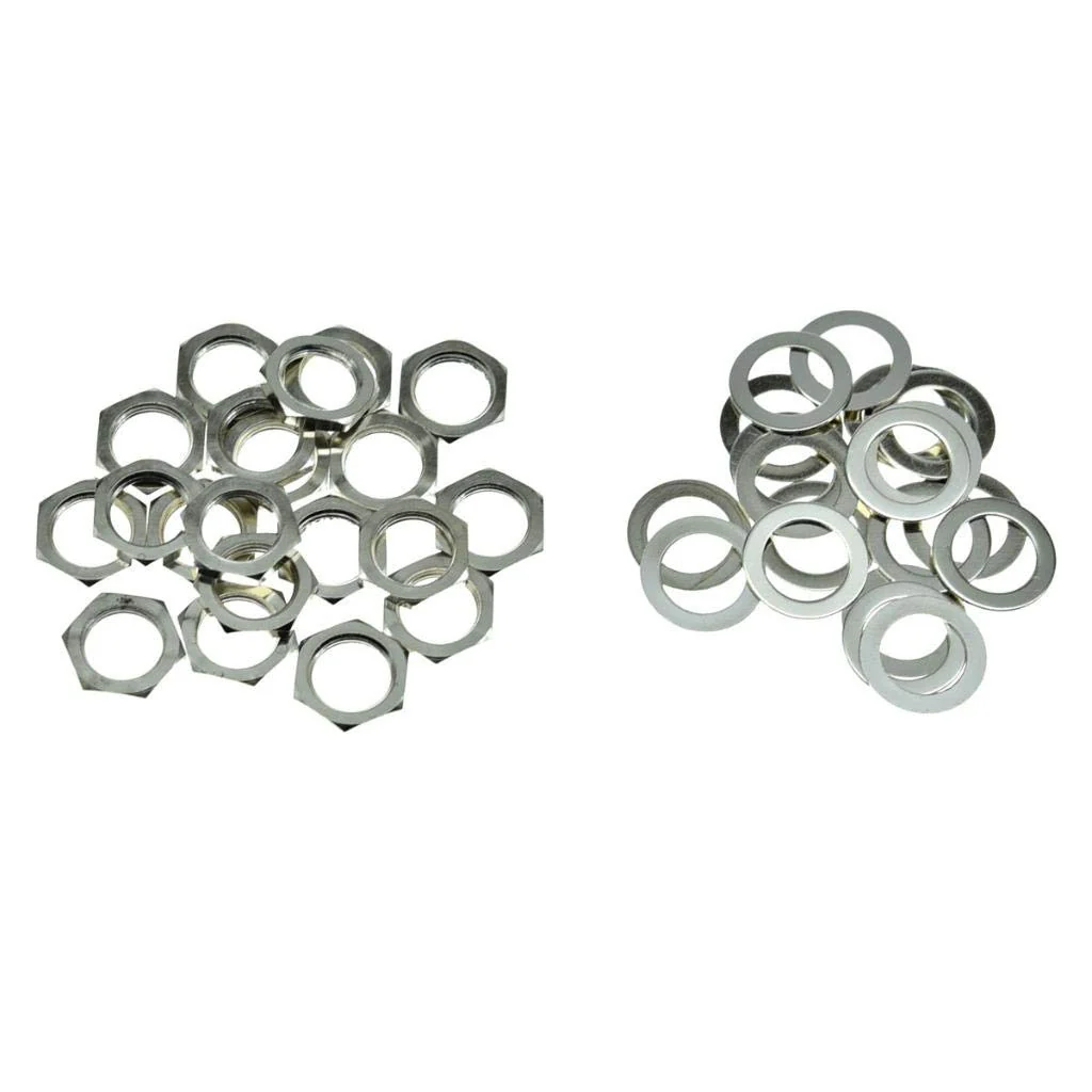 KAISH 20pcs Metric Guitar Input Output Jack Socket Nut and Washer Guitar Jack Nuts for Import Guitars Nickel Metric Thread