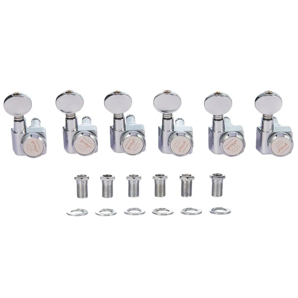 KAISH 21:1 Dual Pin (No Screws) Locking Tuners 2 Pin Locking Tuning Keys Pegs Tuning Machine Heads fits for American Series Strat/Tele Guitars Vintage Oval Button Chrome