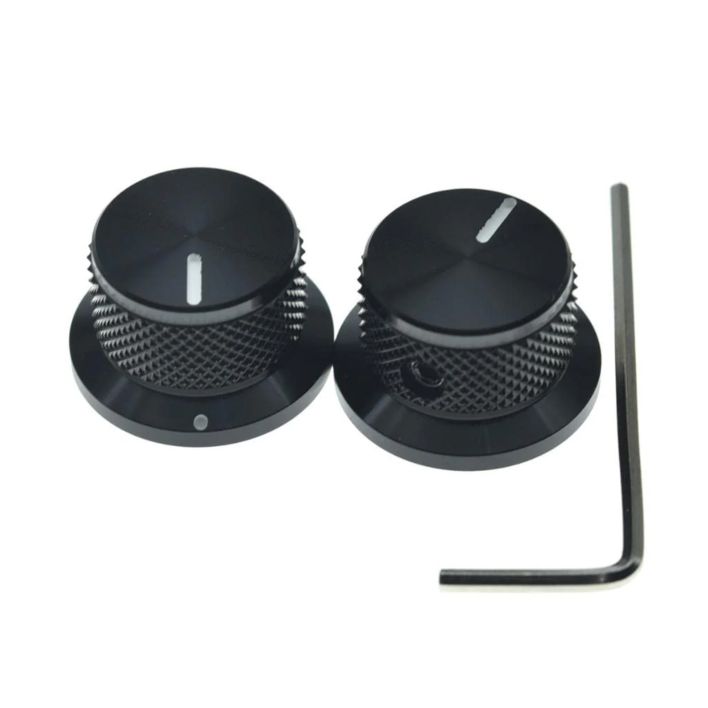KAISH 2pcs Aluminium Potentiometer Knobs 1/4" Universal Top Hat Knobs Bell Control Knob with Set Screw for Guitar/Bass/AMPS/Preamps Black with Indicator Pack of 2 Black with Indicator-2