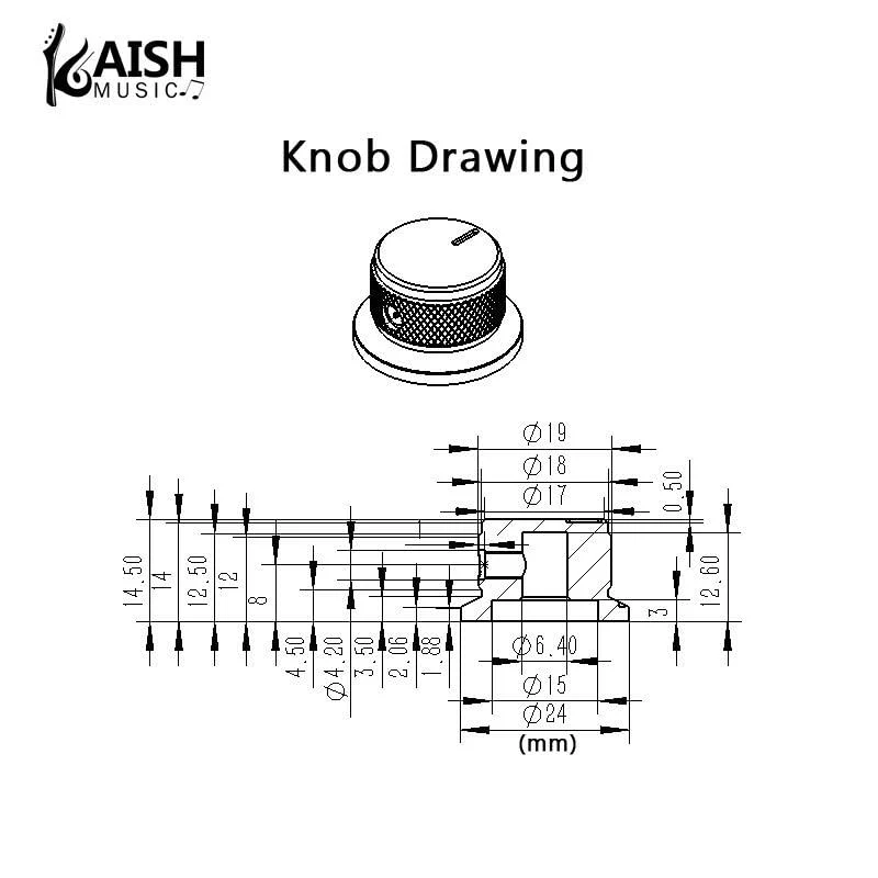 KAISH 2pcs Aluminium Potentiometer Knobs 1/4" Universal Top Hat Knobs Bell Control Knob with Set Screw for Guitar/Bass/AMPS/Preamps Black with Indicator Pack of 2 Black with Indicator-2 - Image 2