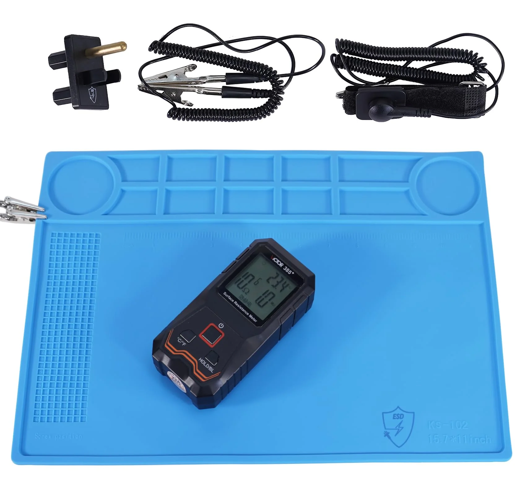 Kaisi Anti-Static Mat with ESD Wrist Strap and Grounding kit, Silicone Soldering Repair Work Mat 932°F Heat Resistant ESD Safe pad for Electronic, Phone, iPhone, iPad, iMac, Laptop, Computer, Watch