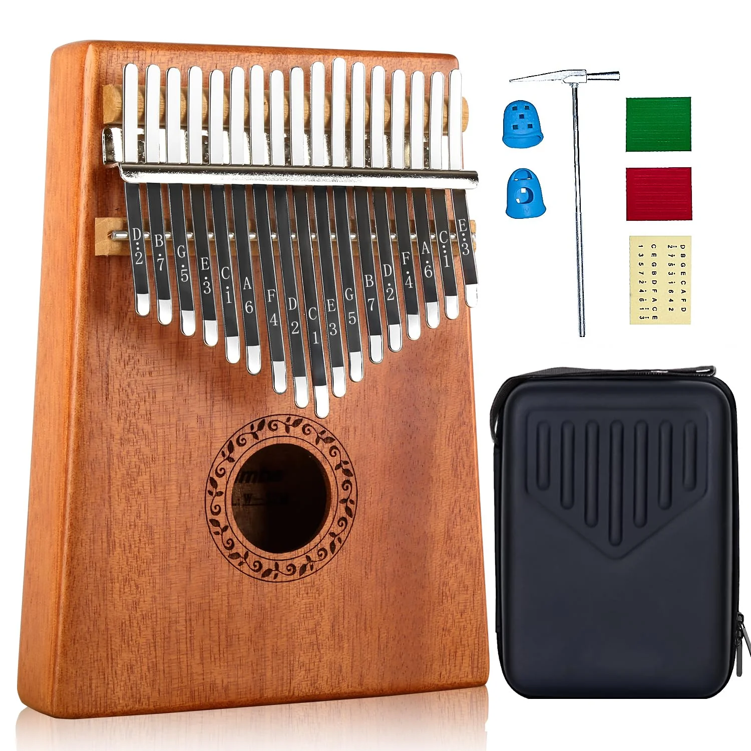 Kalimba 17 Keys Thumb Piano with Hard Case Study Instruction and Tune Hammer, Portable Mbira Sanza African Wood Finger Piano, Gift for Kids Adult Beginners Professional (Brown with Hard Case) Brown with Hard Case
