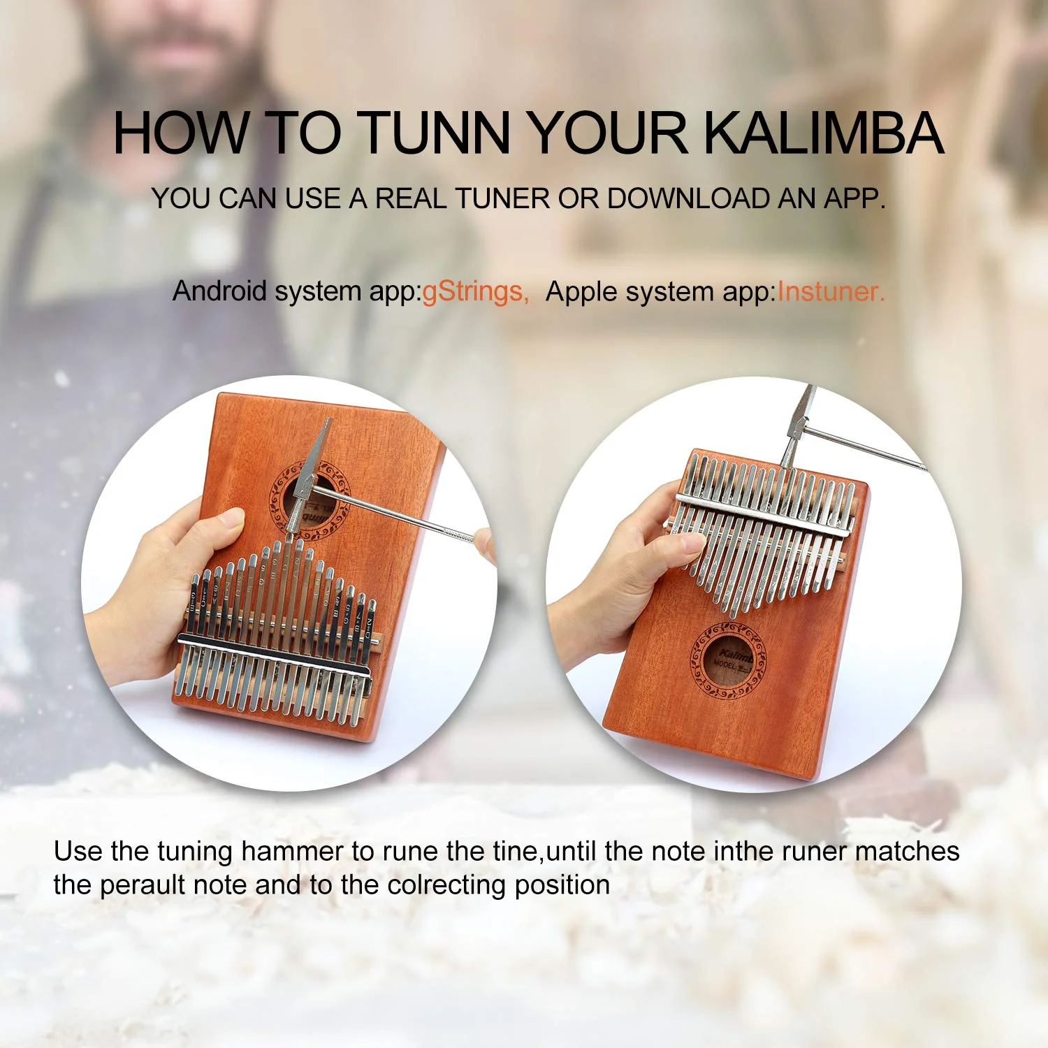 Kalimba 17 Keys Thumb Piano with Hard Case Study Instruction and Tune Hammer, Portable Mbira Sanza African Wood Finger Piano, Gift for Kids Adult Beginners Professional (Brown with Hard Case) Brown with Hard Case - Image 6