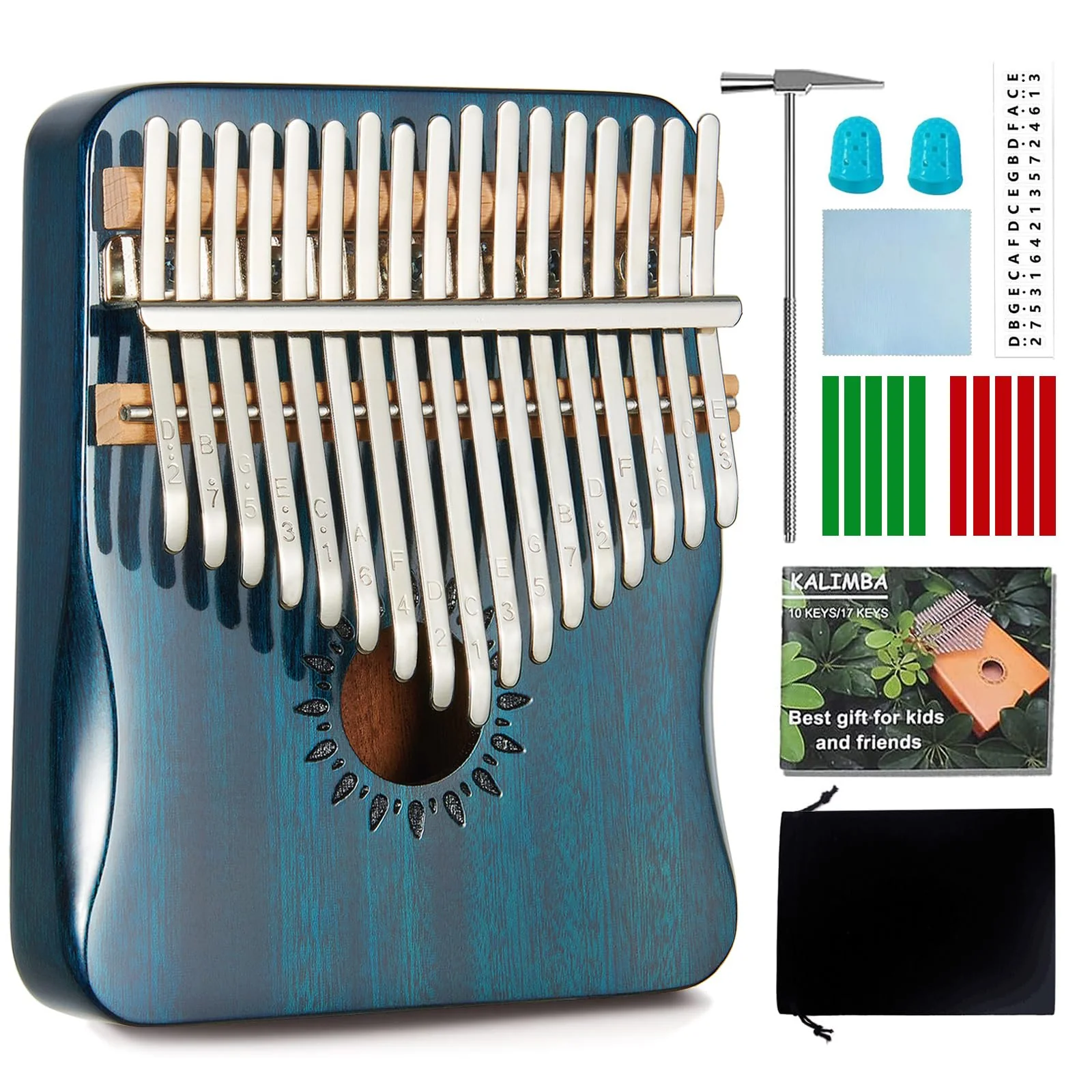Kalimba Thumb Piano 17 Keys, Portable Mbira Finger Piano Gifts for Kids and Adults Beginners (blue) blue