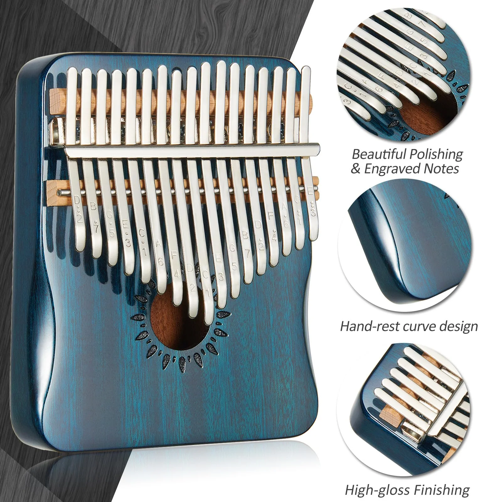 Kalimba Thumb Piano 17 Keys, Portable Mbira Finger Piano Gifts for Kids and Adults Beginners (blue) blue - Image 2