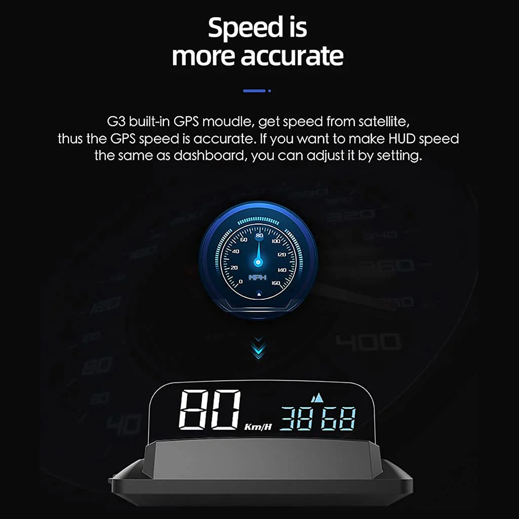 KAOLALI Universal Car HUD GPS Speedometer Head Up Display Digital Speed 3D Reflection for Cars Digital Speed MPH Overspeed Alarm Connect by USB Cable - Image 4