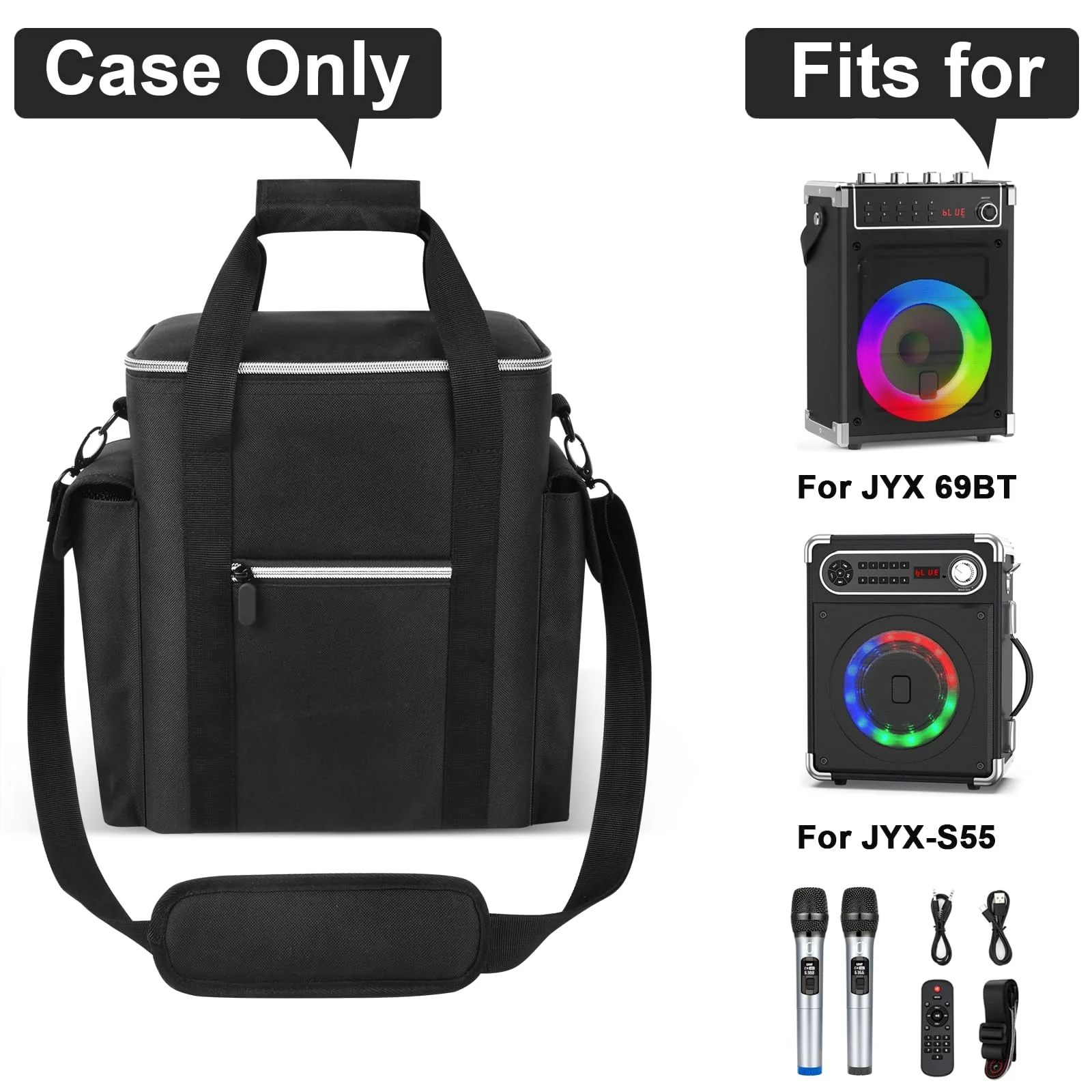 Karaoke Bag Compatible with JYX-S55/ for JYX 69BT Karaoke Machine with Two Wireless Microphones,Holder for MS69 Portable Bluetooth Speaker PA System, Box for Remote Control, Charging Cable (Case Only) - Image 3