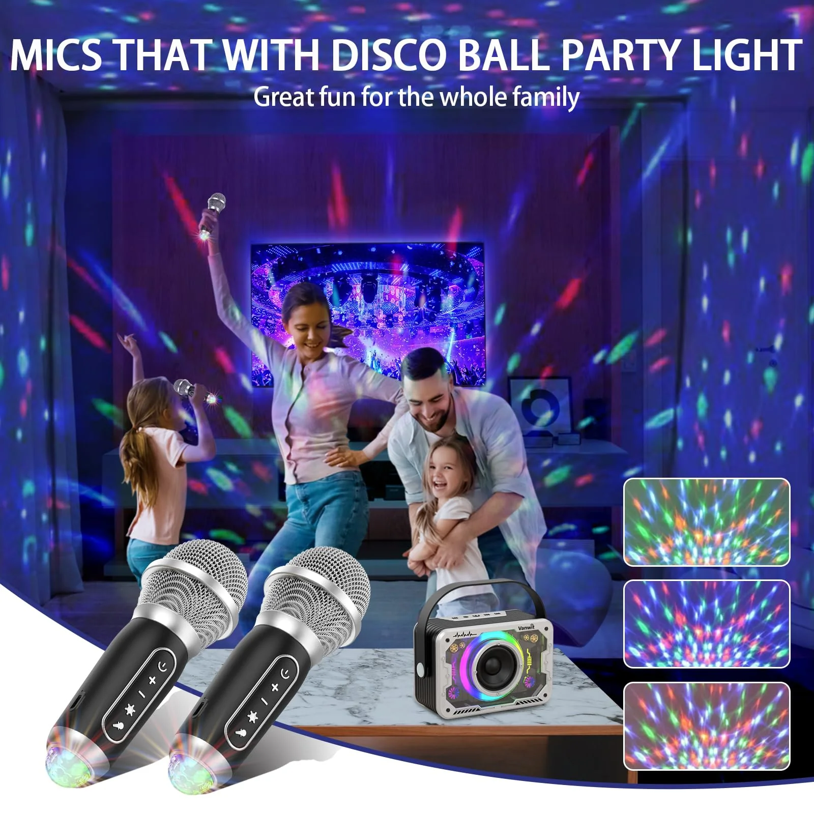 Karaoke Machine, 2 Wireless Karaoke Microphones with Disco Lights, Portable Bluetooth Speaker, Singing Machine with PA System for Adults Kids, Supports AUX/USB/TF for Home Party Indoor/Outdoor Silver 2mics - Image 4