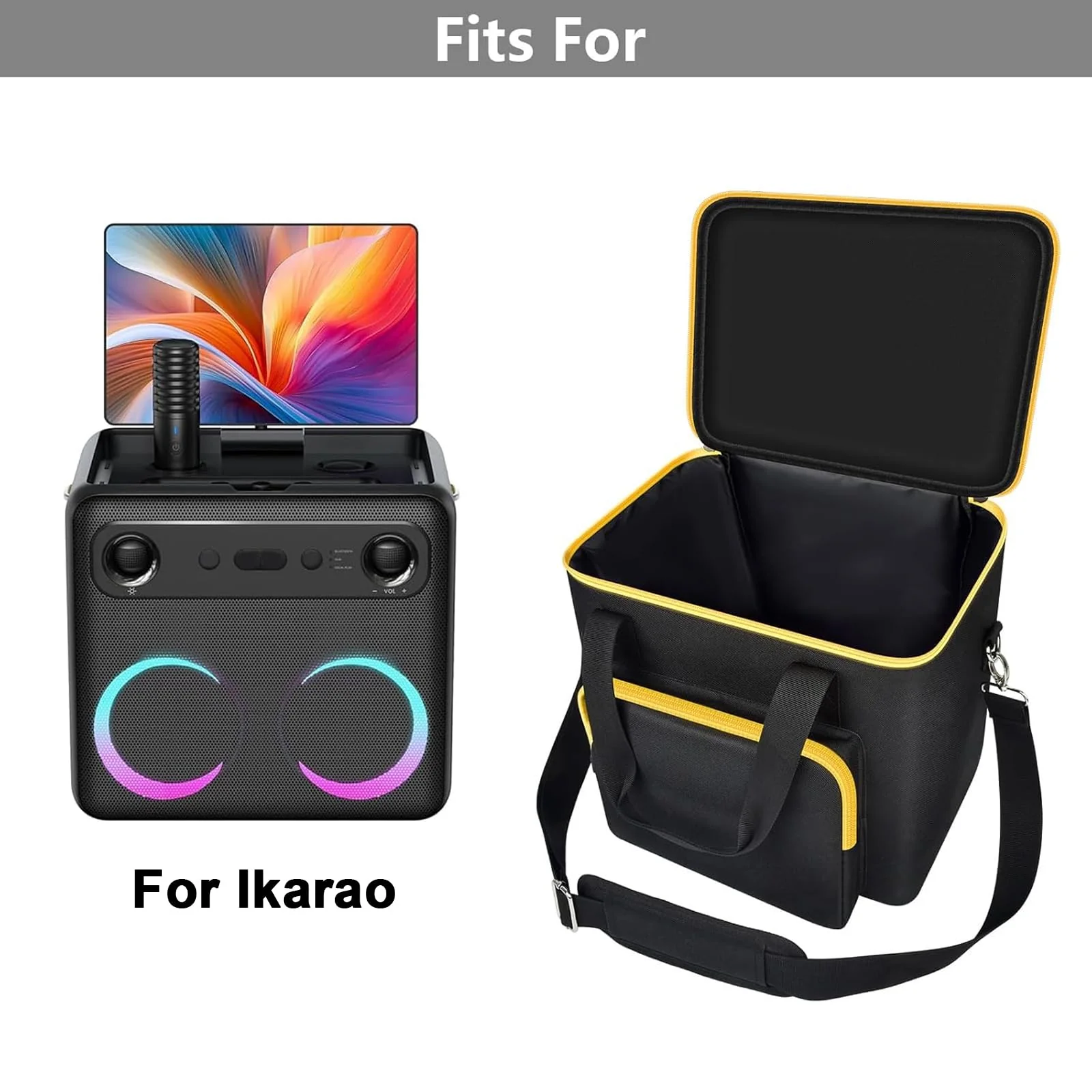 Karaoke Machine Bag Compatible with Ikarao Break X2 Smart Professional Singing System, Portable Storage Case for Karaoke Speaker with 2 Wireless Microphones for Kids&Adults - Black - Image 2