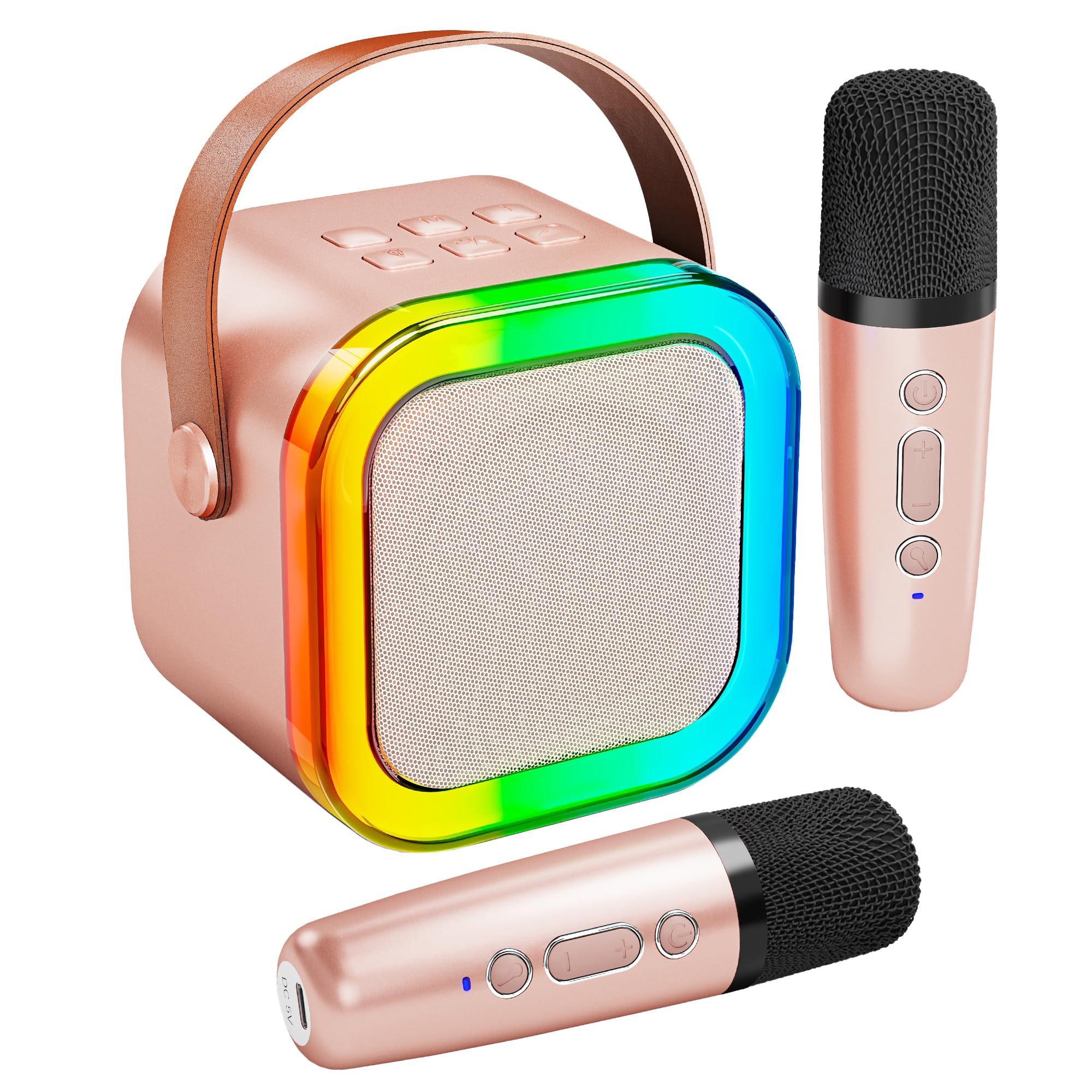 Karaoke Machine for Kids Adults, Portable Bluetooth Mini Karaoke Microphone Singing Speaker with 2 Wireless Mic and Light,Toys for All Smartphones,Birthday, Family,Home Party (Rose Gold) rose gold