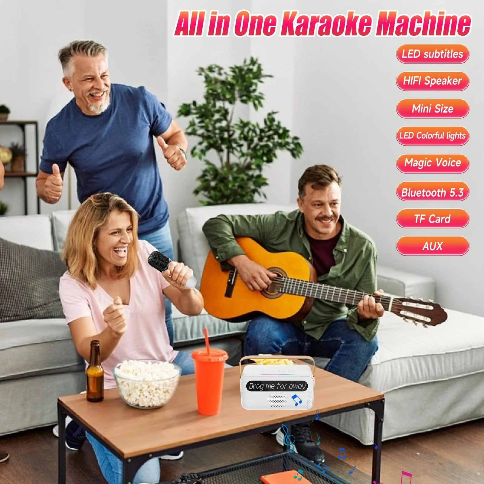 Karaoke Machine for Kids and Adults, Portable Bluetooth Speaker with 2 Wireless Microphone, with Lyrics Display, for TV, Home Party, Kids Gift for Girls Boys Family Party Birthday (White) White - Image 6