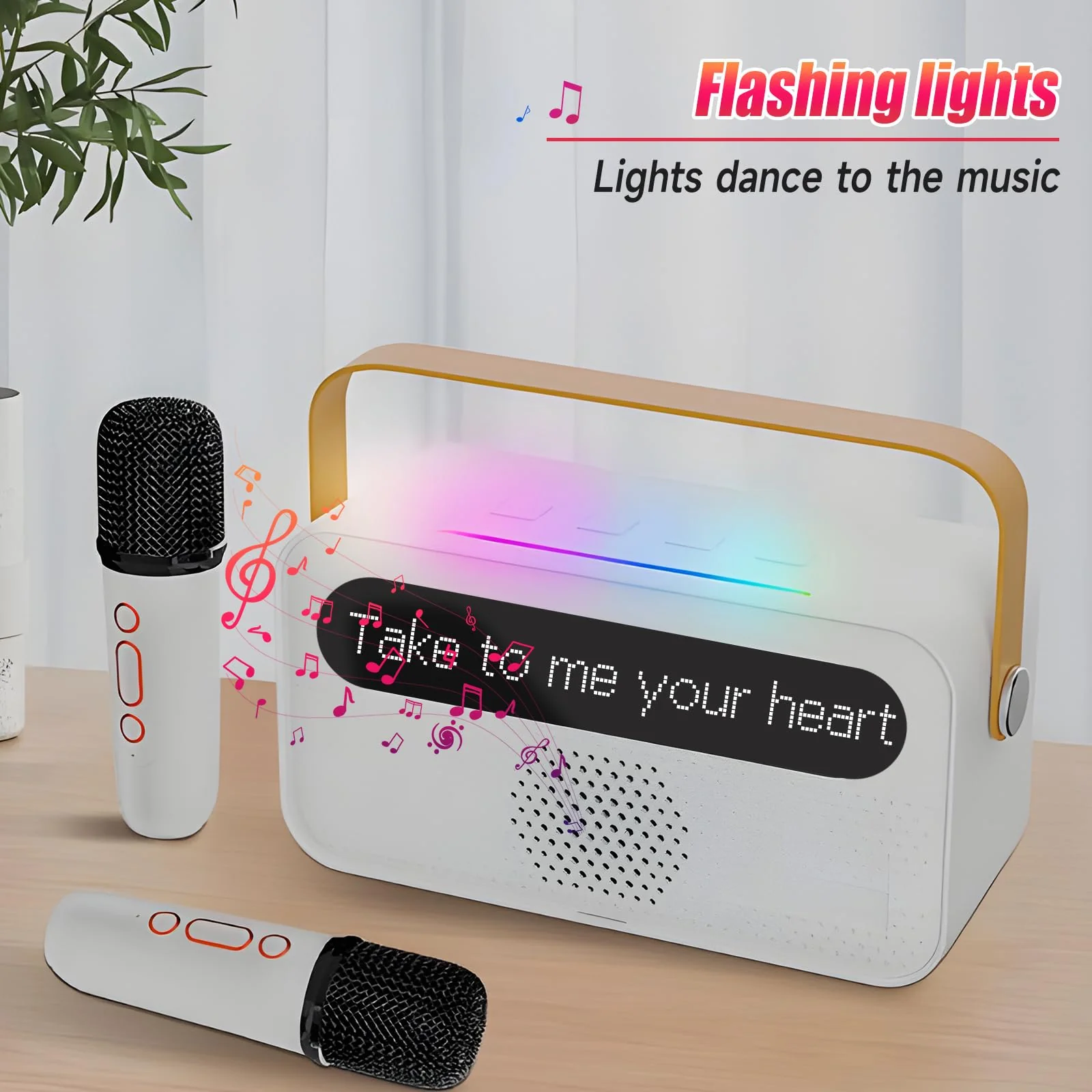Karaoke Machine for Kids and Adults, Portable Bluetooth Speaker with 2 Wireless Microphone, with Lyrics Display, for TV, Home Party, Kids Gift for Girls Boys Family Party Birthday (White) White - Image 7