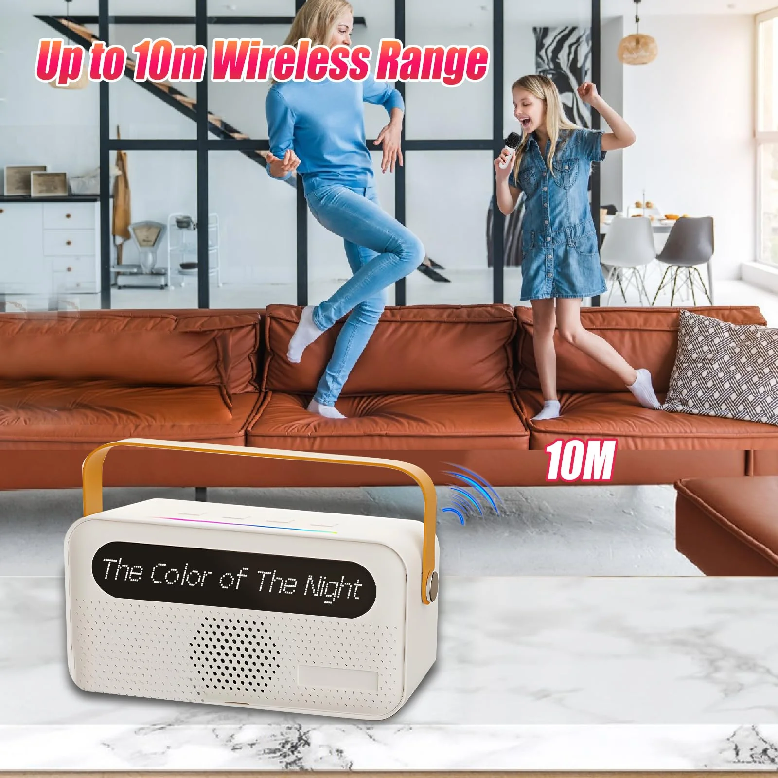 Karaoke Machine for Kids and Adults, Portable Bluetooth Speaker with 2 Wireless Microphone, with Lyrics Display, for TV, Home Party, Kids Gift for Girls Boys Family Party Birthday (White) White - Image 8